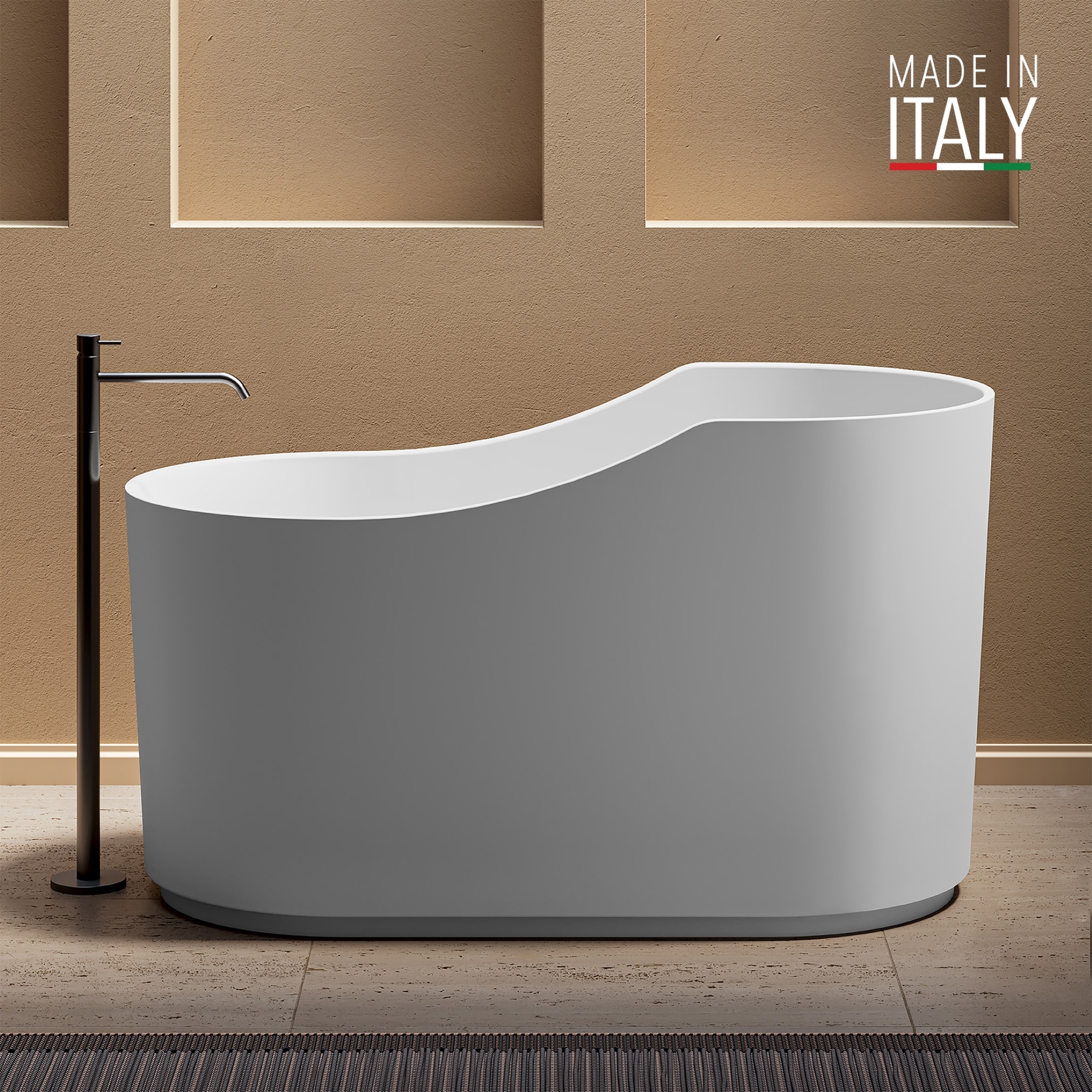 Ruvati Omnia 30-in x 55-in White Solid Surface Oval Freestanding Soaking Bathtub with Drain ( Right Drain )