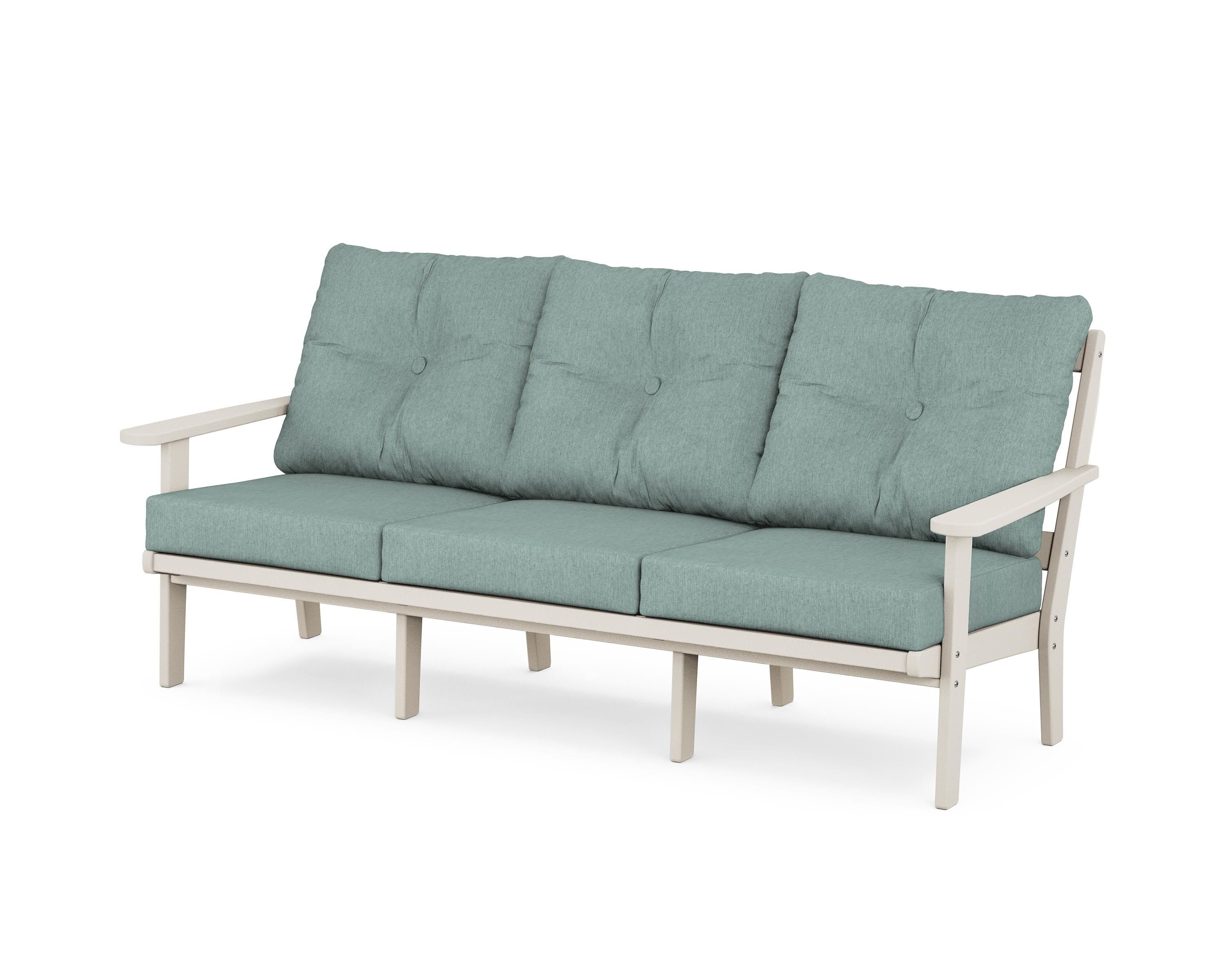 POLYWOOD 4443-SA161130 Mission Outdoor Sofa with Green Cushions and HDPE Frame