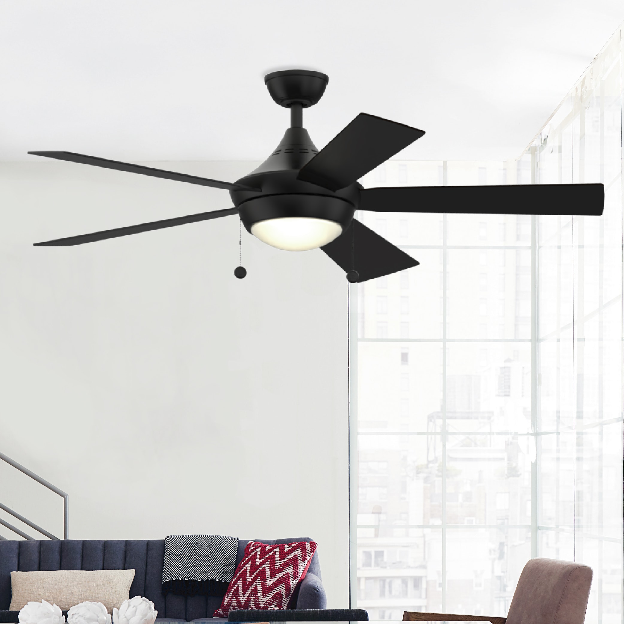  LP7654LBL AireDrop Pull Chain 52-in Black with Black Blades Ceiling Fan With Light - Remote Included ( 5 -Blade )