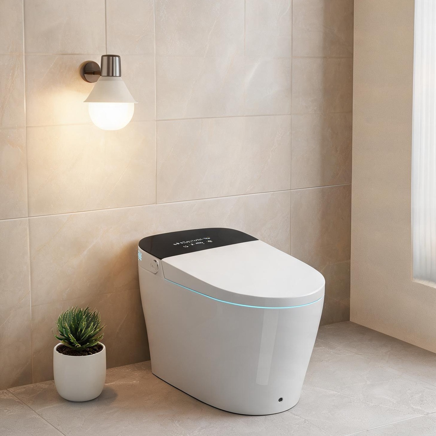 Naturefalls - Ceramic Elongated Smart Toilet with Bidet and Auto Open/Close in White and Deep Black