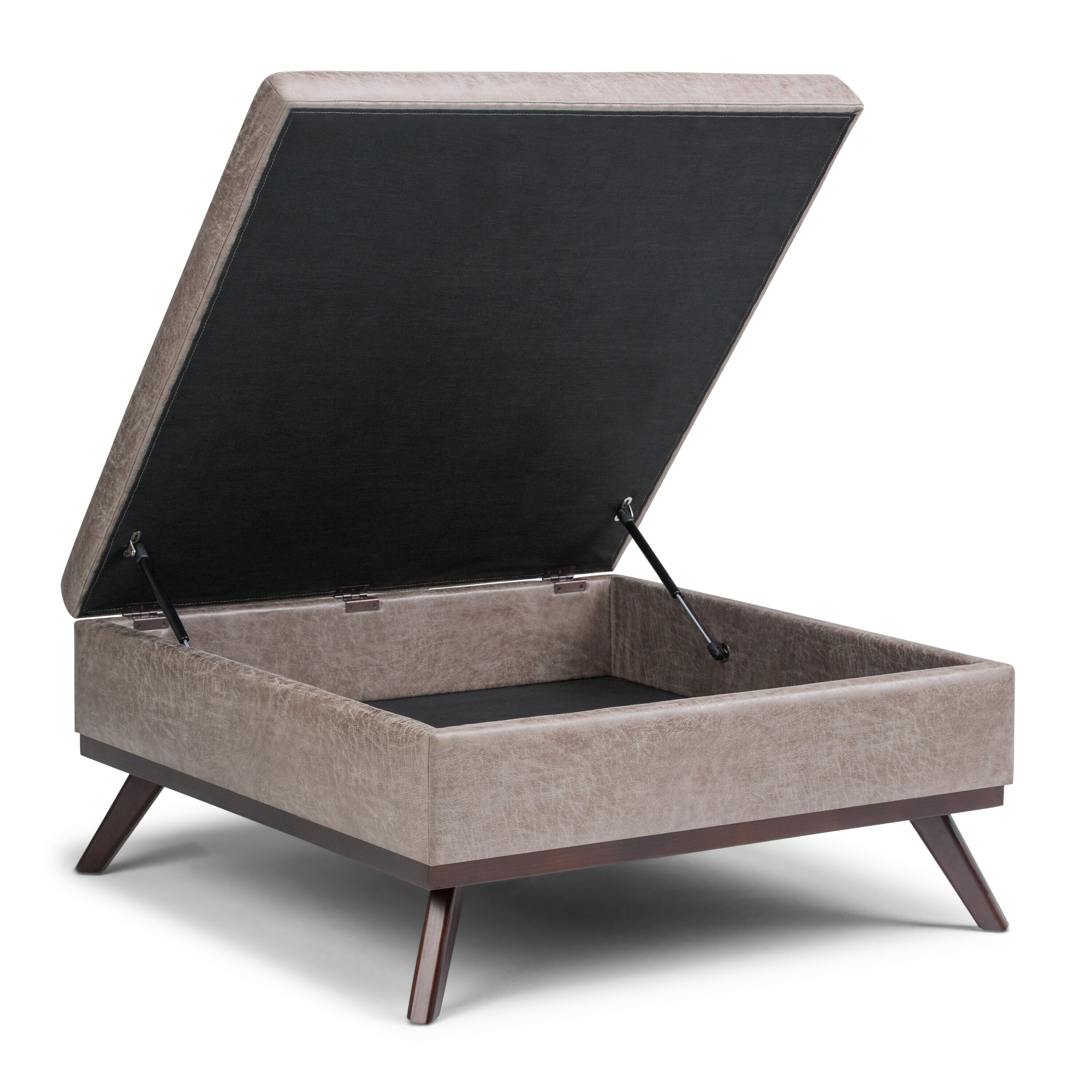 Owen 36" Distressed Grey Taupe Faux Leather Storage Ottoman
