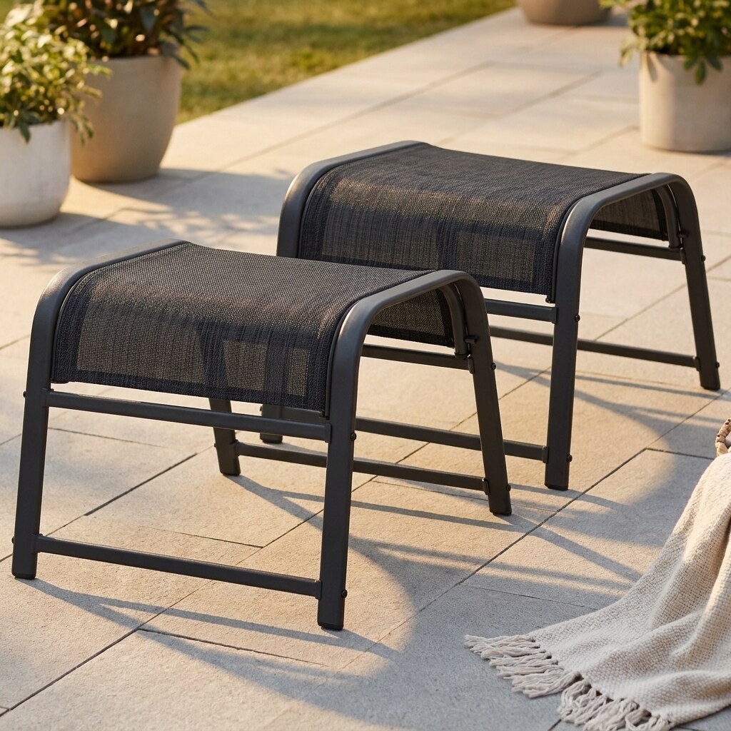 VOUA - 2 Piece Assembly Required Outdoor Ottoman 2 -Pack Black Iron Foot stool