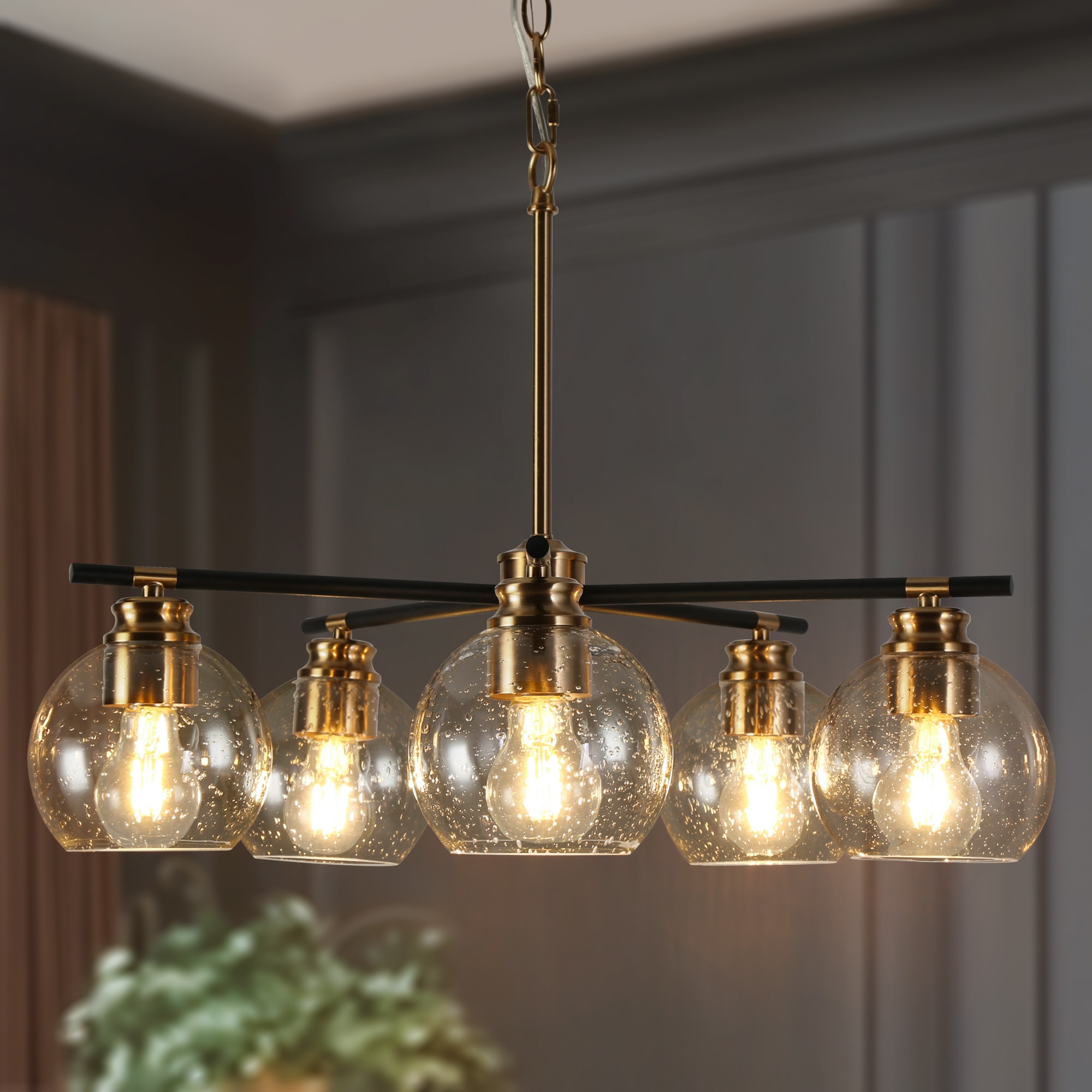 ZEVNI Sygor Transitional 5-Light Polished Gold Modern/Contemporary LED ...