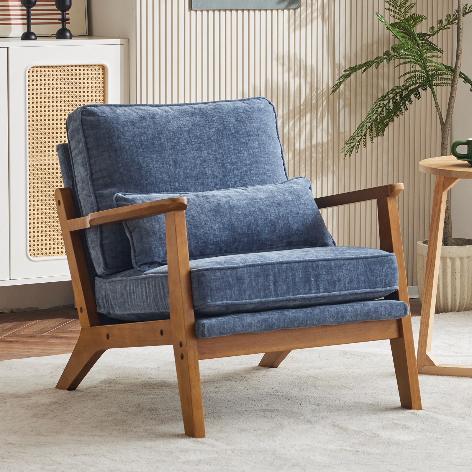 Outopee LO1G98000069 Casual Blue Chenille Accent Chair