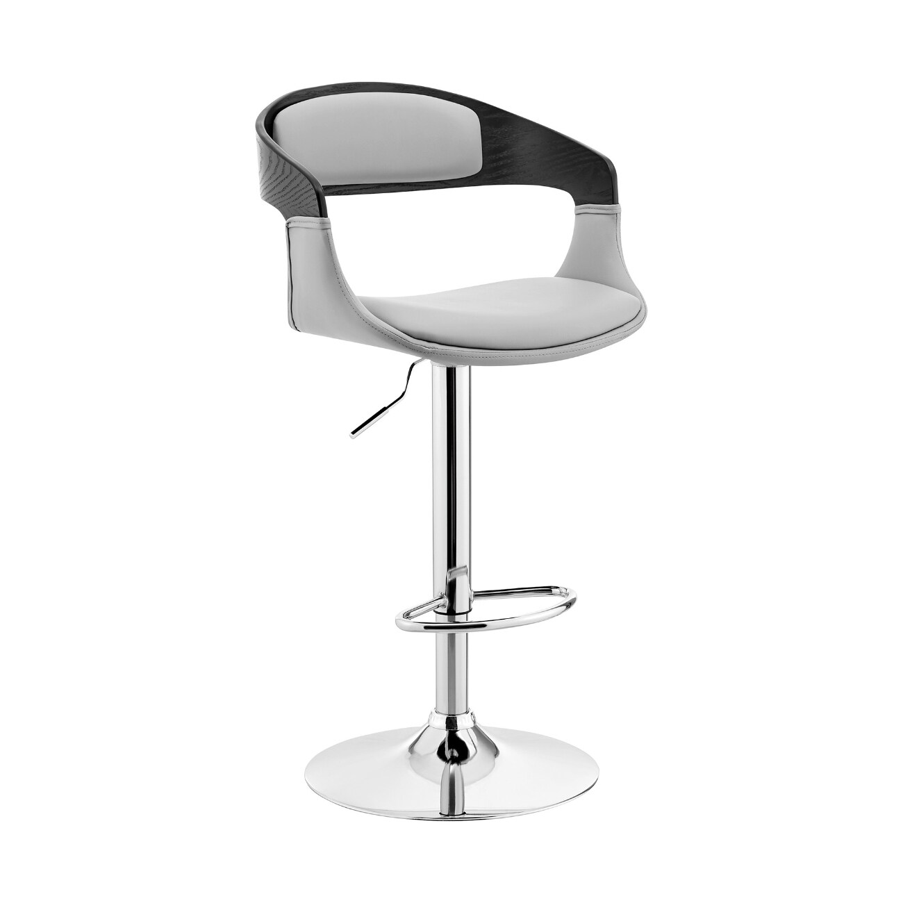 HomeRoots 4000476902 Gray 24-in H Counter height Upholstered Swivel Metal Back Bar Stool with Arms and Back