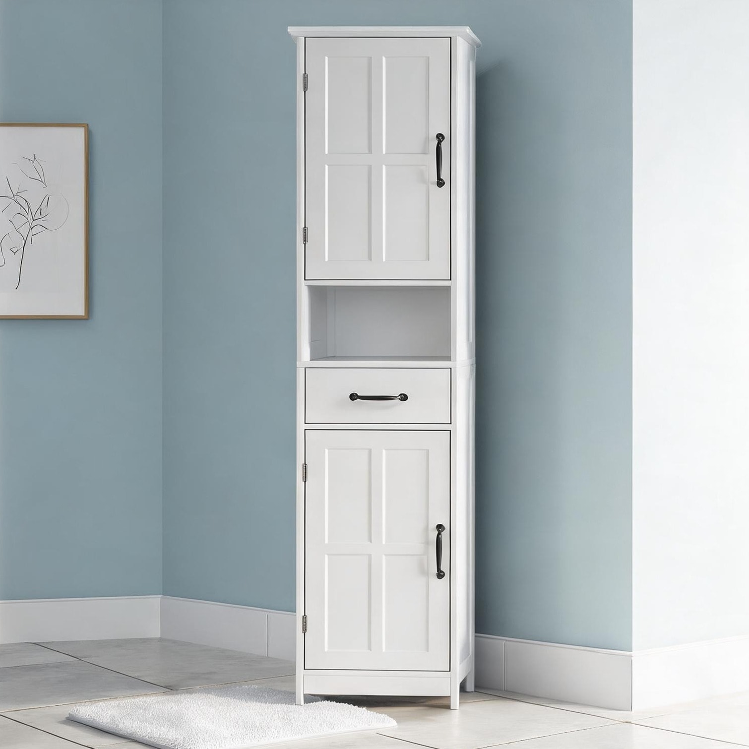 FlowLuxe White 6.2 x 4.6 x 25.4 in Cabinet with Storage Drawers and Shelving Adjustable Design
