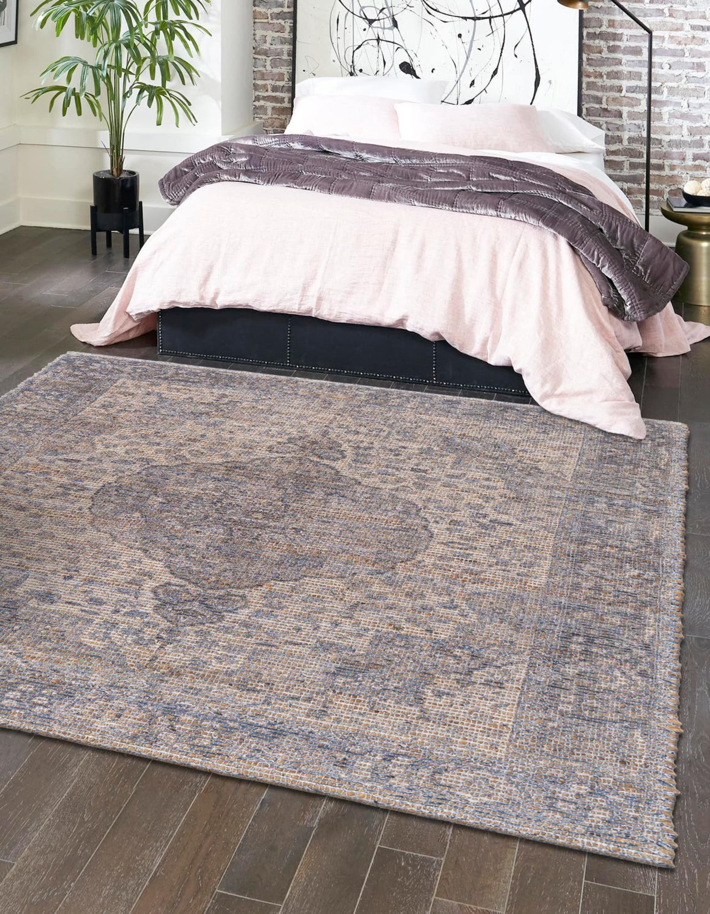 Unique Loom 3192129 Chenille Jute 8 x 8 (ft) Braided Jute Blue Square Indoor Medallion Area rug