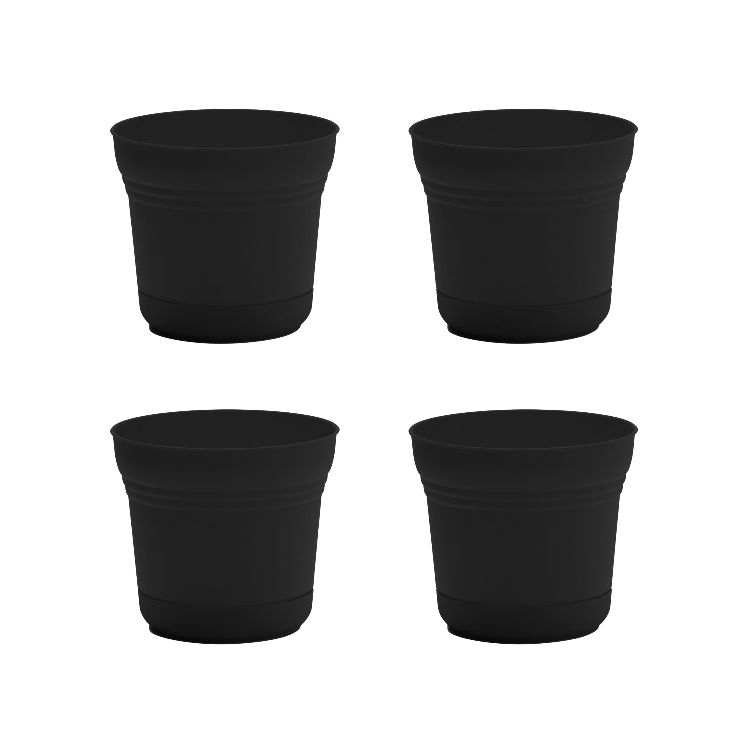 Bloem DCB-SATMIX4 4 -Pack Round 9.75-Inches W Small Black Plastic Indoor/Outdoor Planter with Drainage Holes Attached Saucer