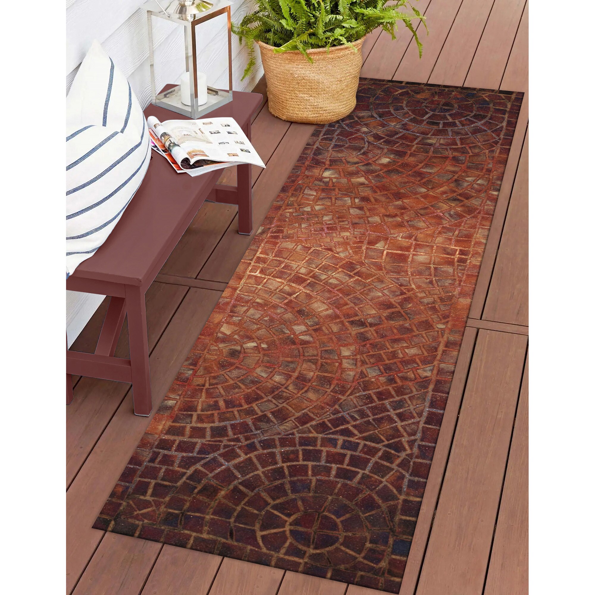 Liora Manne VHIR8325724 Visions V 2 x 8 (ft) Polyester Red Rectangular Indoor/Outdoor Geometric Moroccan Runner rug