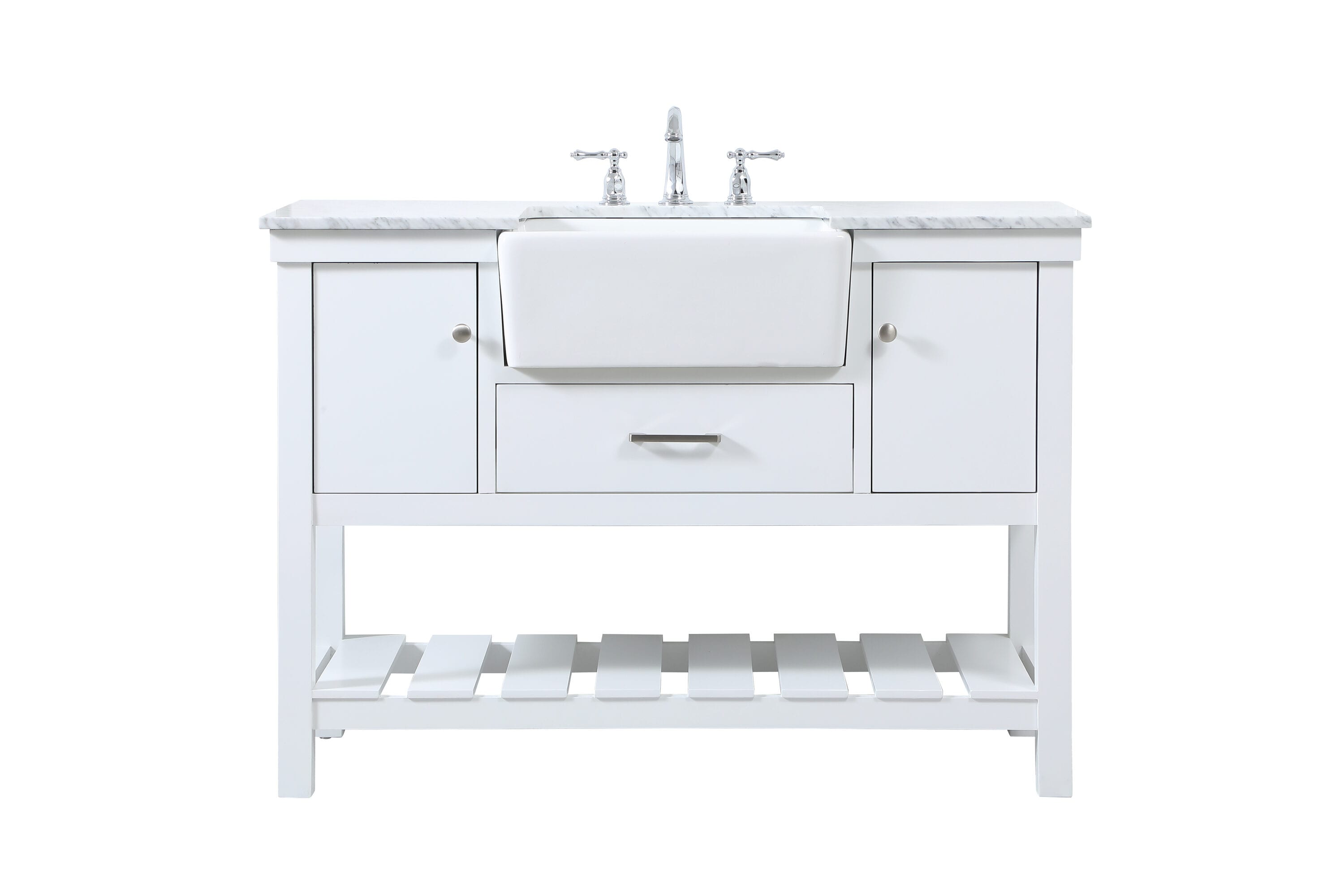 Elegant Decor HF180444WH Home Furnishing 48-in White Farmhouse Single sink Bathroom Vanity with Carrara White Marble Top