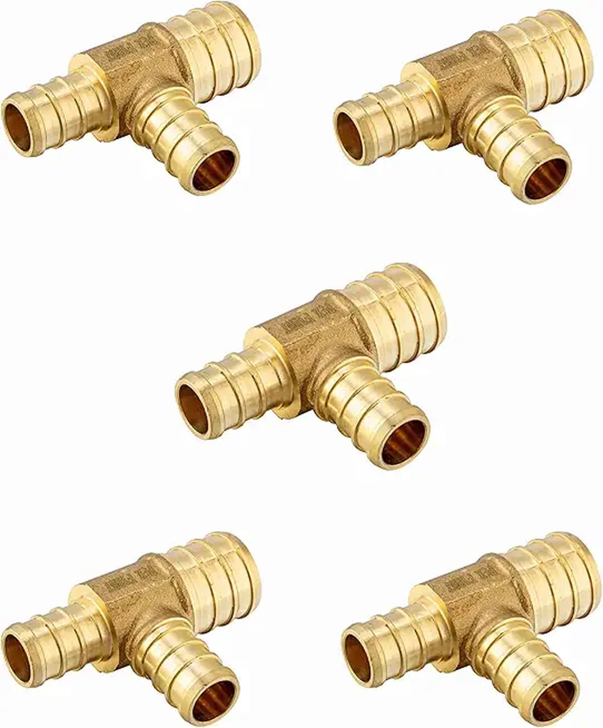 EFIELD  5-Pack Pex 1 inch x3/4 inch x 3/4 inch Reducing Tee Crimp Barb Brass Fittings