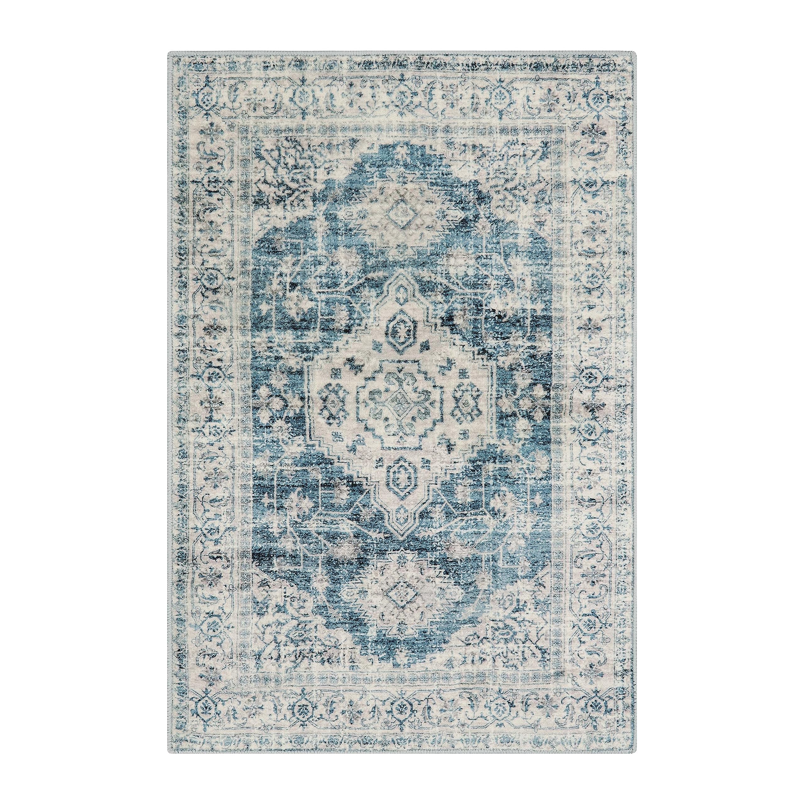 Lahome AR-DYR-071-BL3 6 x 6 (ft) Blue Persian Medallion Short Pile Velvet Rectangular Indoor Area Rug