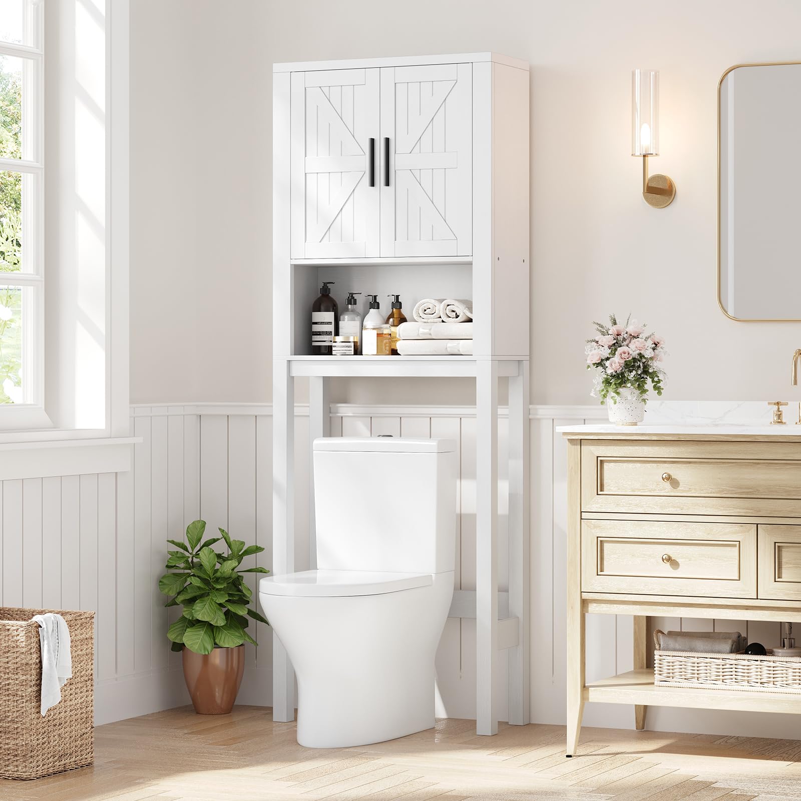 Garvee 23.6 Inches Wide Toilet Rack with Over The Toilet Storage Cabinet Bathroom Shelf Organizer with AntiTip Device Small Freestanding Space Saver with Adjustable Shelf