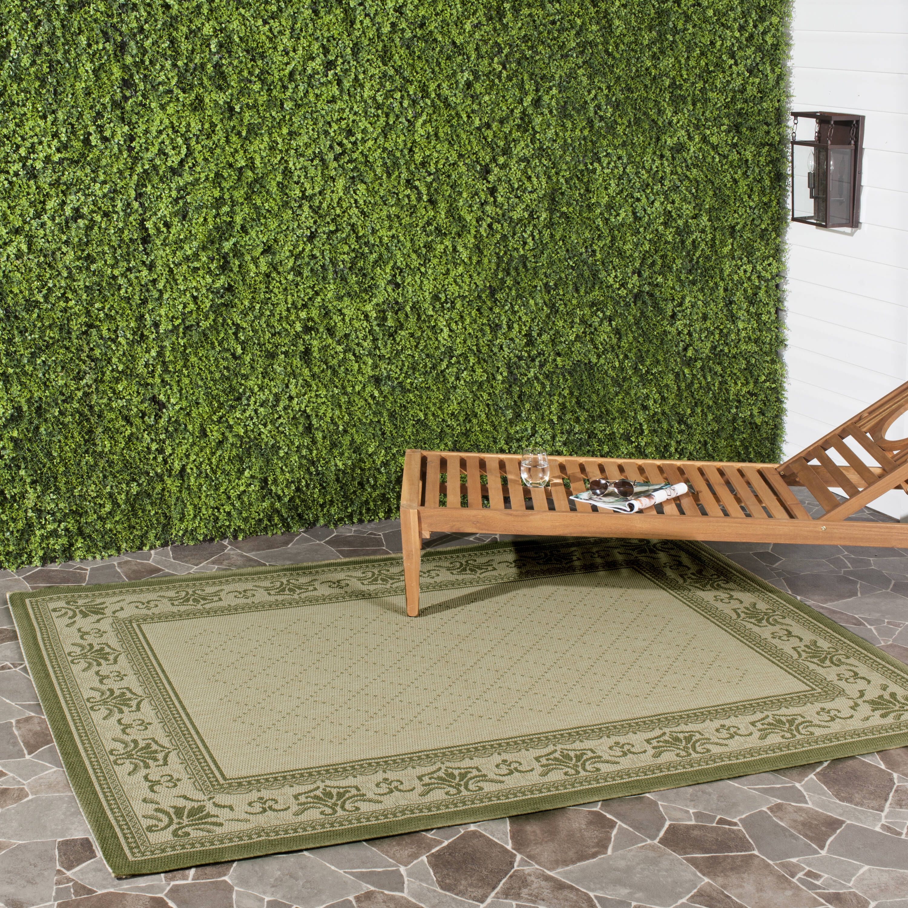 Safavieh CY0901-1E01-7SQ Courtyard Trellis Vine 7 x 7 (ft) Loomed Polypropylene Natural/Olive Square Indoor/Outdoor Border Area rug