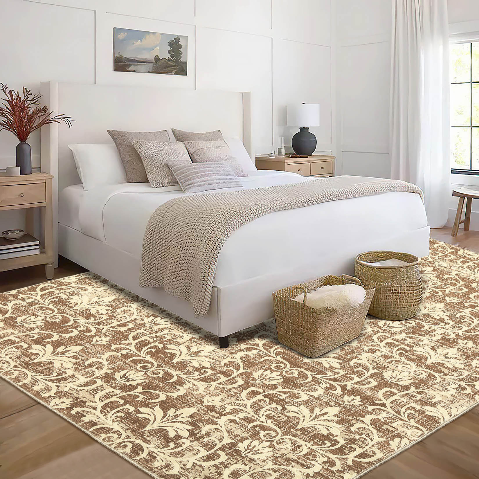 Garvee YXY-LO-PHO-15AYSQI1 9 x 12 (ft) Loomed Polyester khaki Rectangular Indoor Damask Mid-Century Modern Machine washable Area rug