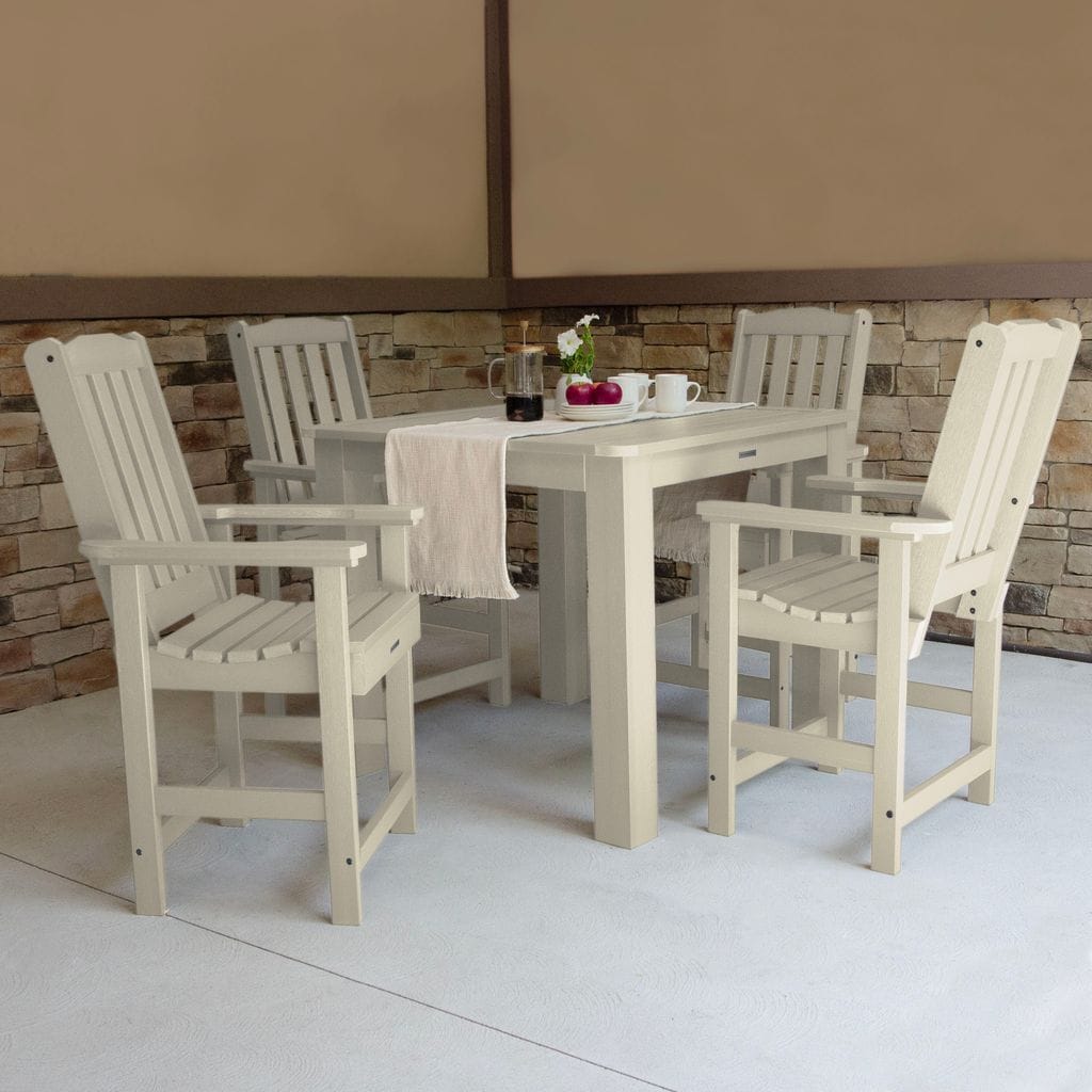 highwood AD-CNL44-WAE The Lehigh 5 -Piece Whitewash Patio Dining Set Plastic Square Table with 4 Stationary Chairs