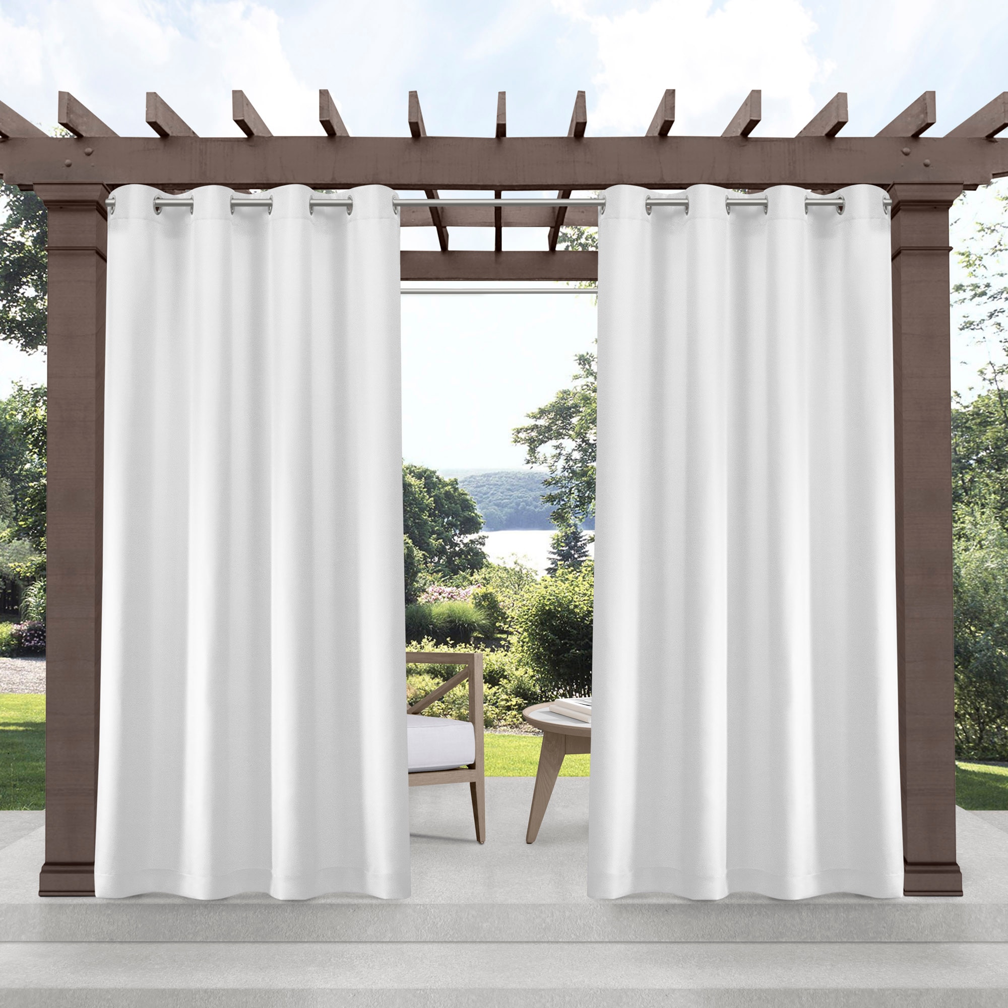 Exclusive Home YA013547DSEHI1 A201 144-Inches Outdoor White Light filtering Grommet Curtain panel pair