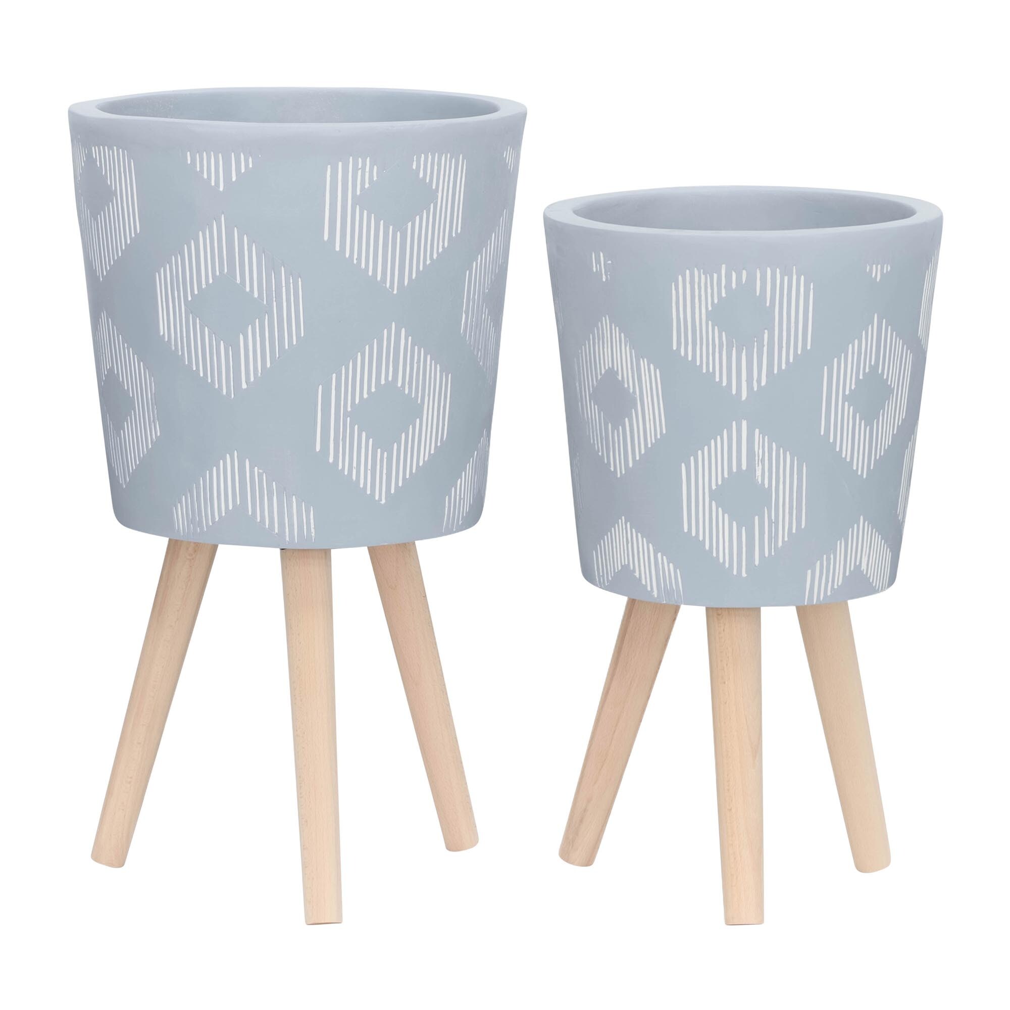 Miki Shinly JJ-6827-48SH Round 12.0-in W Medium Gray Resin Indoor/Outdoor Planter
