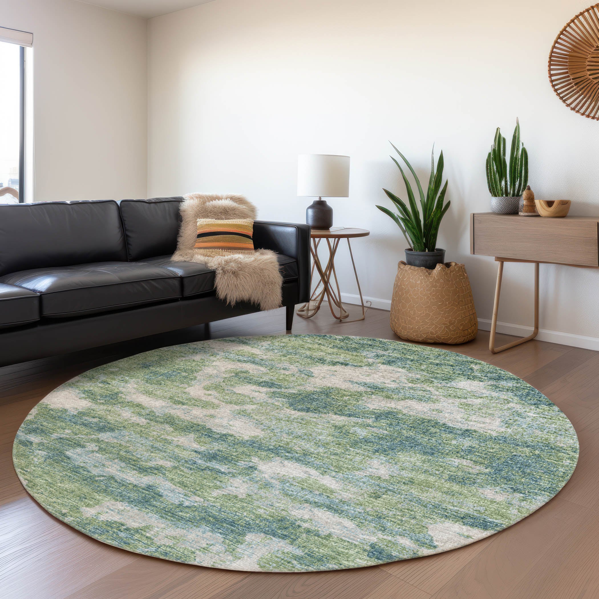 Addison Rugs AMF71GN8RO Mayfield AMF71GN 8 x 8 (ft) Loomed Polyester Green Round Indoor Abstract Machine washable Area rug
