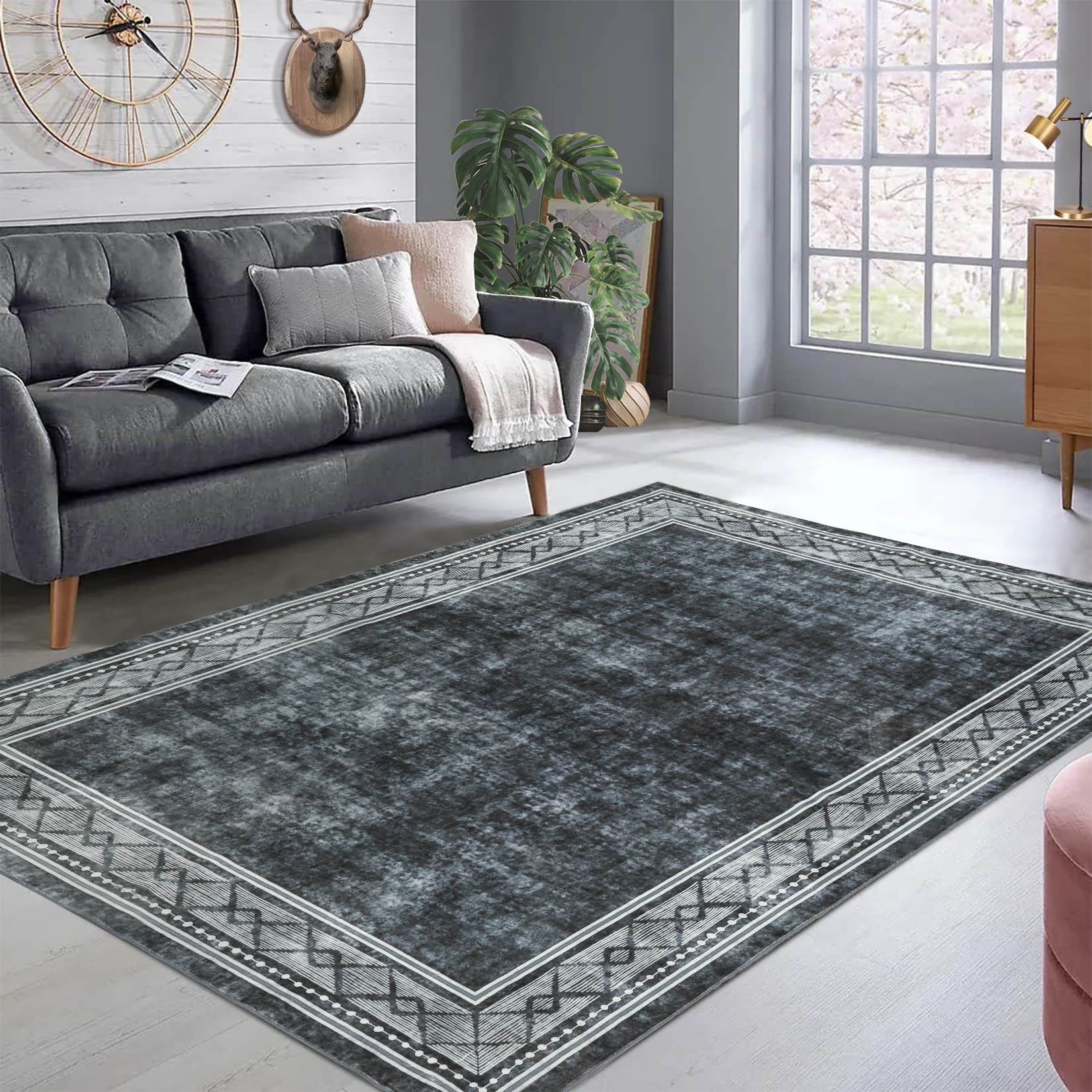 Garvee YXY-LO-PHO-0XG8WDUB 8 x 10 (ft) Loomed Polyester Gray Rectangular Indoor Geometric Mid-Century Modern Machine washable Area rug
