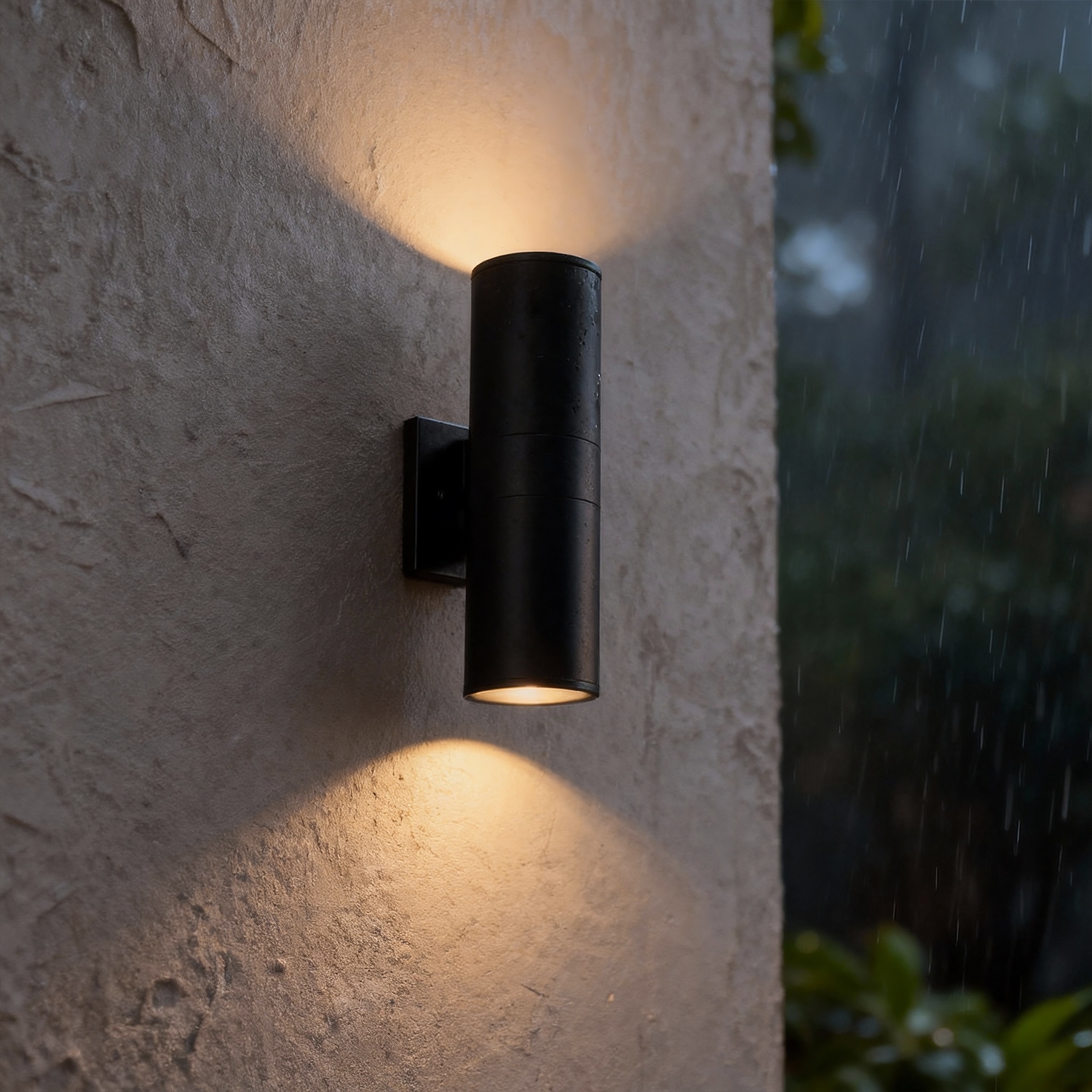 YANSUN Modern cylindrical outdoor wall lights in 2-pack feature upward and downward illumination. The sand black finish adds contemporary style to your exterior walls.