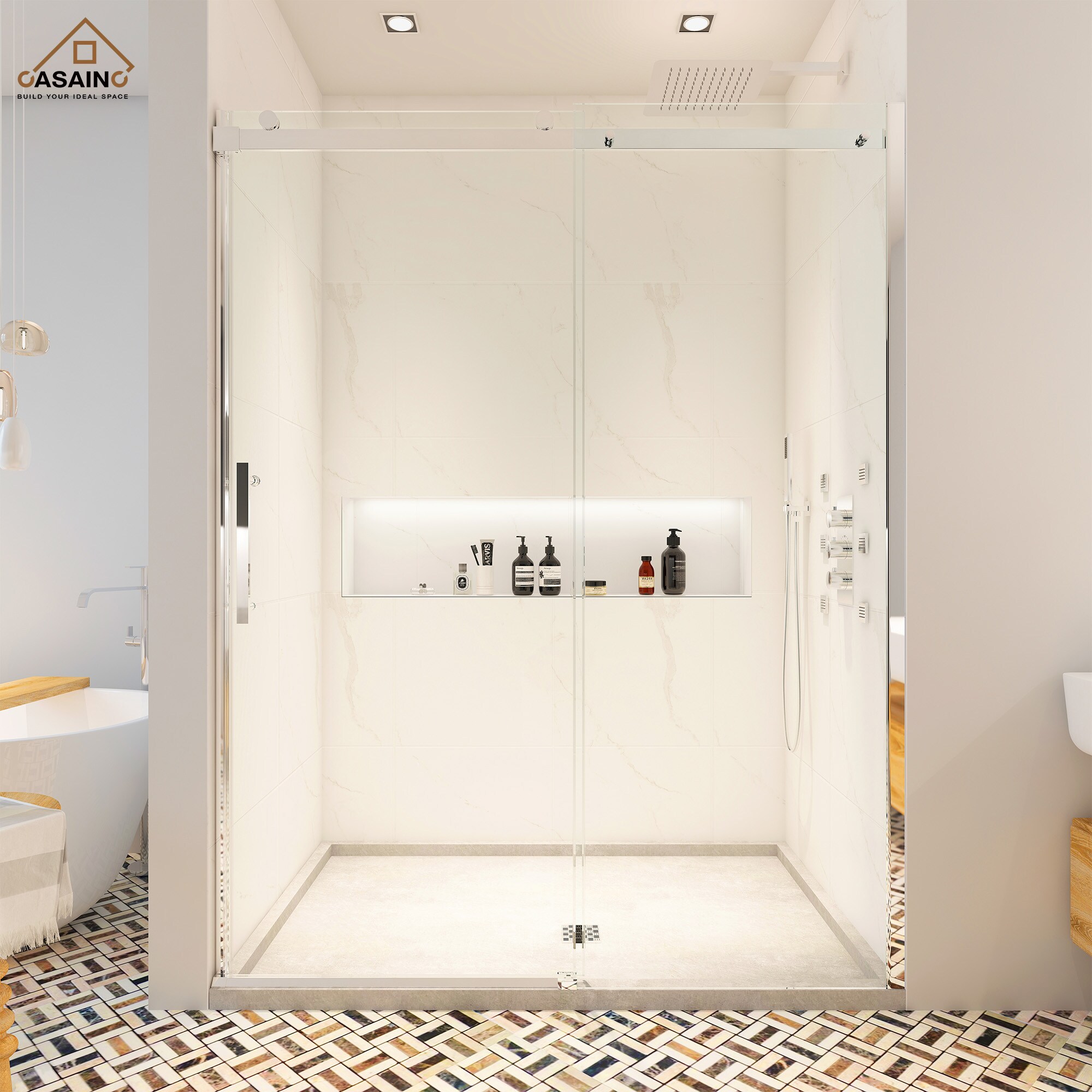 CASAINC SL-TL-C-T113 Chrome 59-3/4-in to 60-in W x 76-Inches H Frameless Sliding Shower door 5/16-in Thick Clear Glass