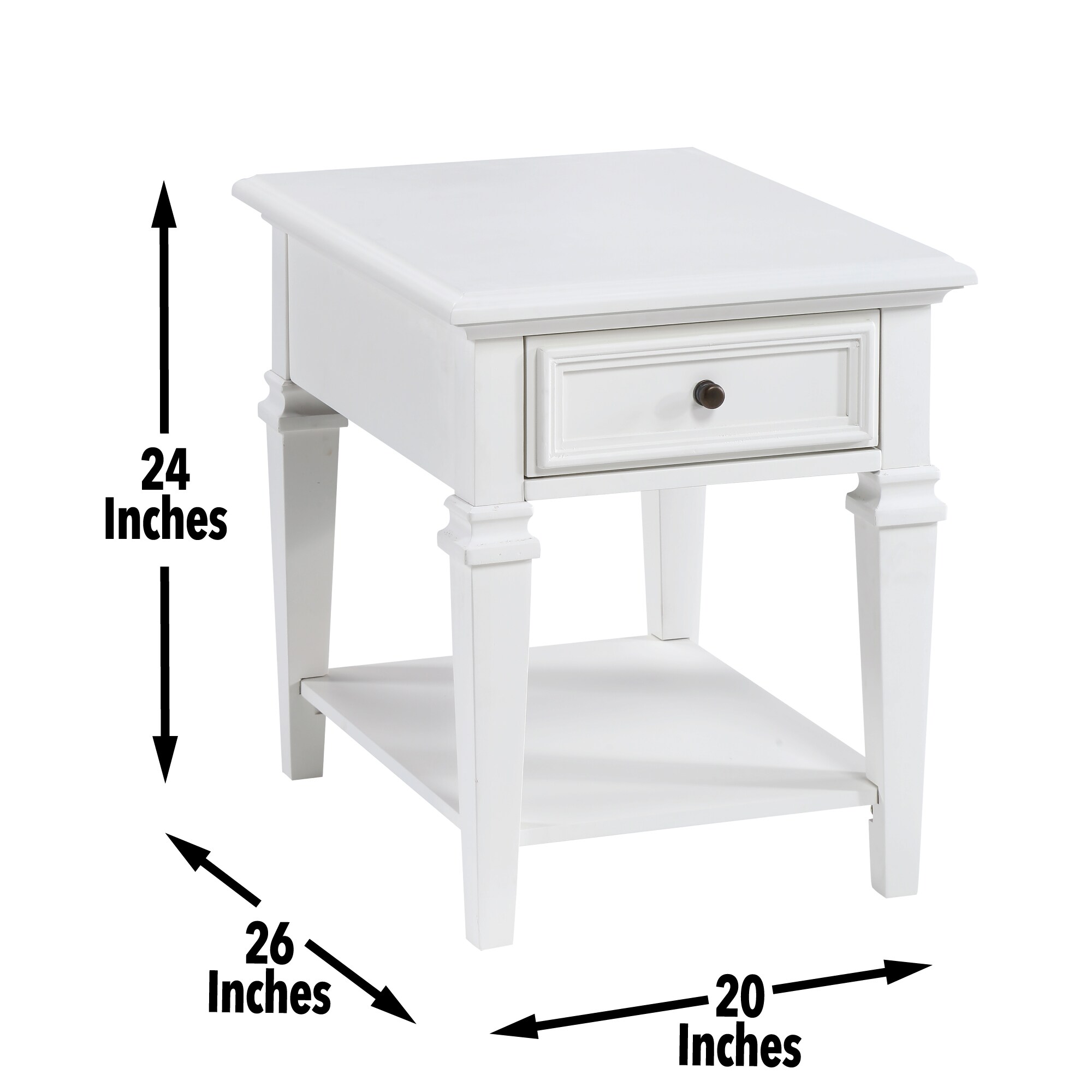 Charlestown White Rubberwood End Table with Storage Shelf