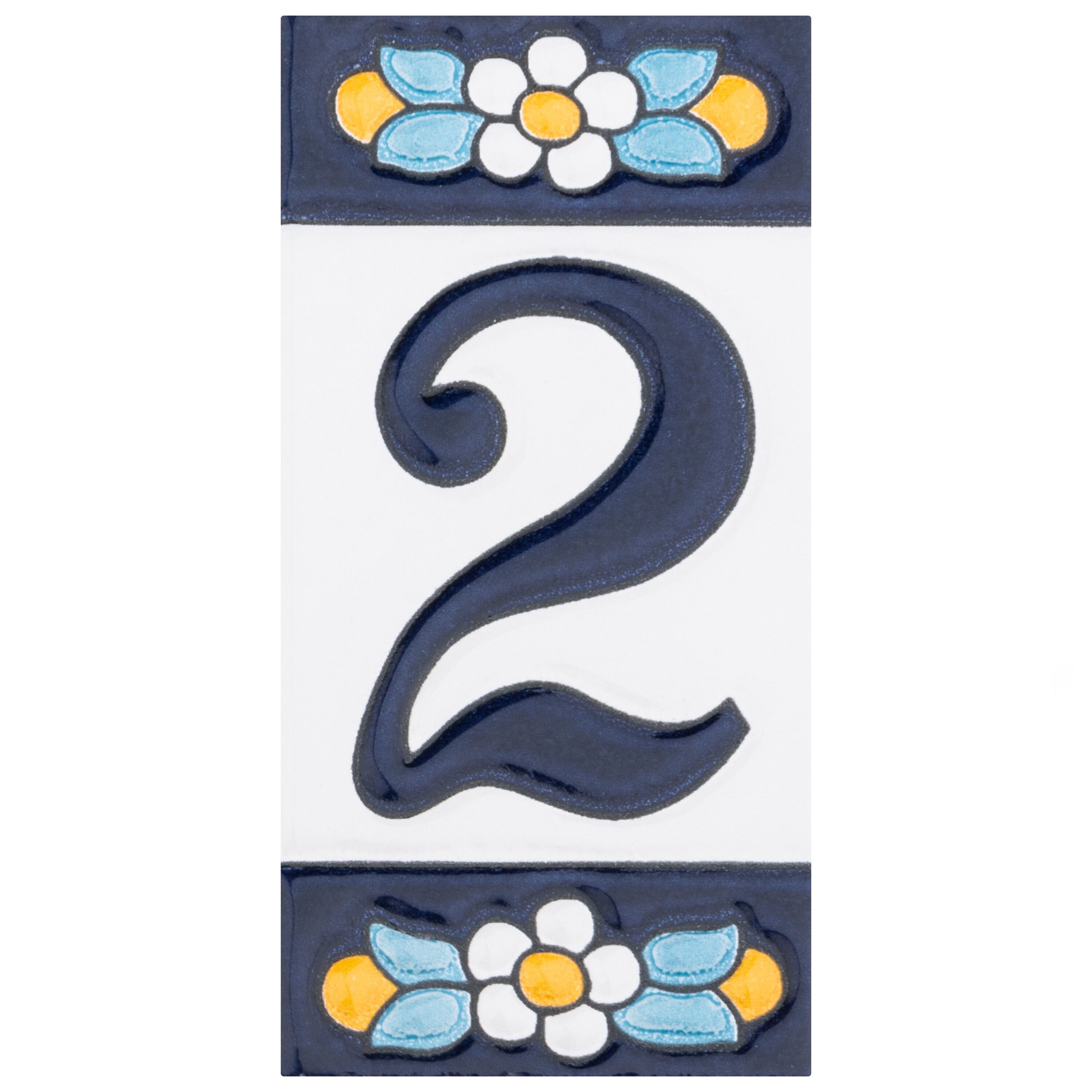 Sevillano Flora Address Numbers 2 Glossy Ceramic Sill Tile