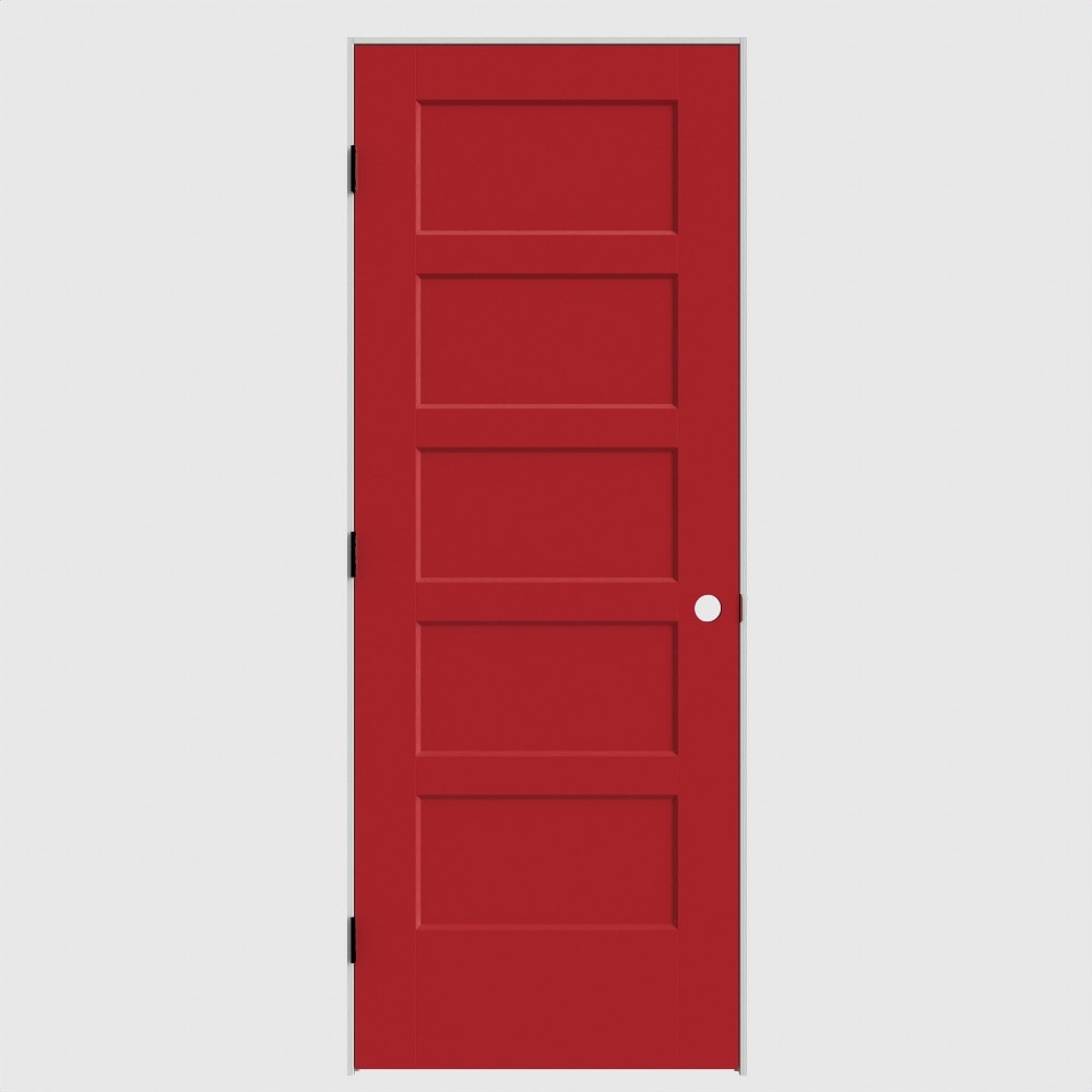 Masonite 640770 30-in x 80-in Barn Red Solid core 5-panel square Right hand Smooth Primed Molded composite Flat Jamb Single Prehung Interior Door