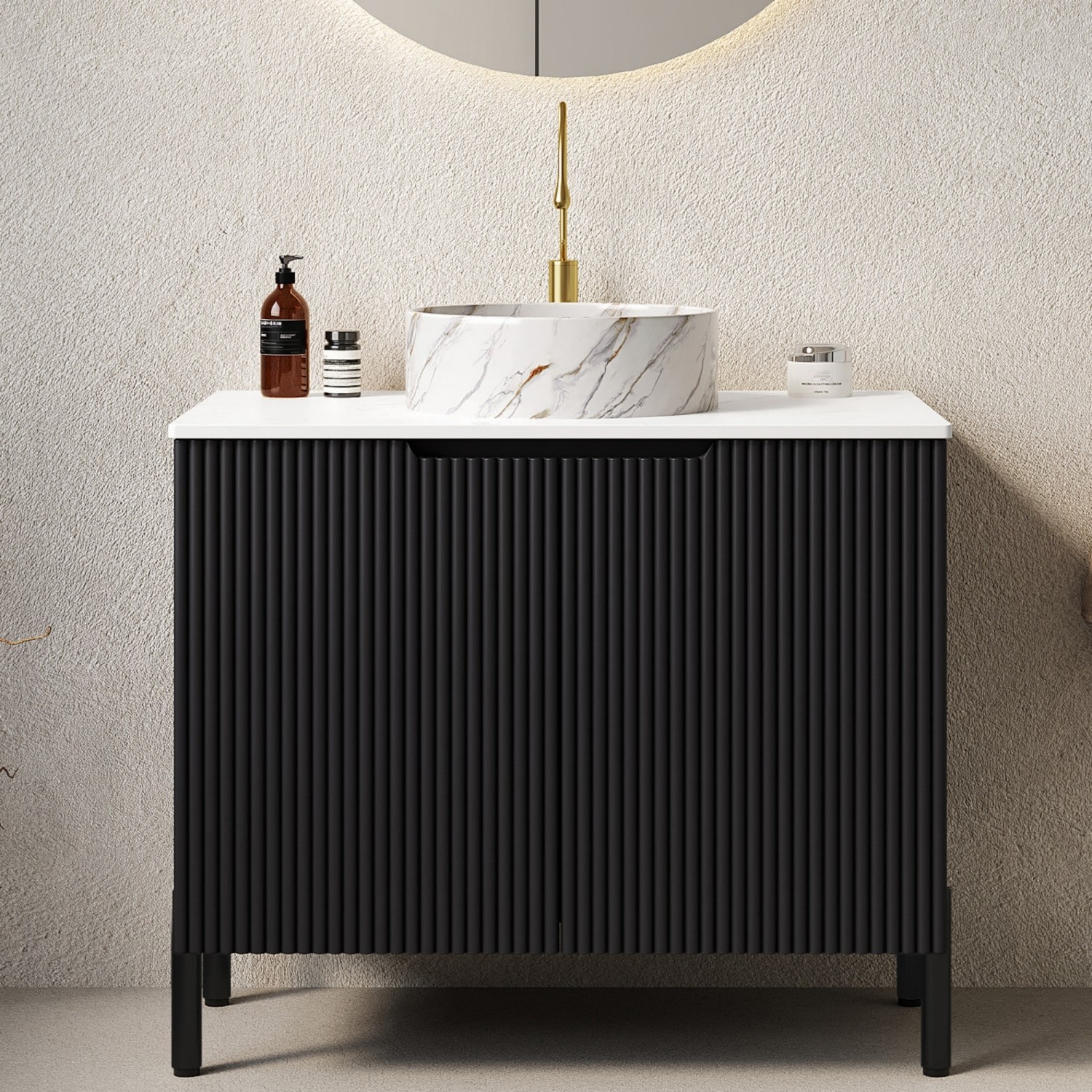 Dexmalle 30-in Black Freestanding Single Sink Bathroom Vanity with Sintered Stone Top and Vessel Sink