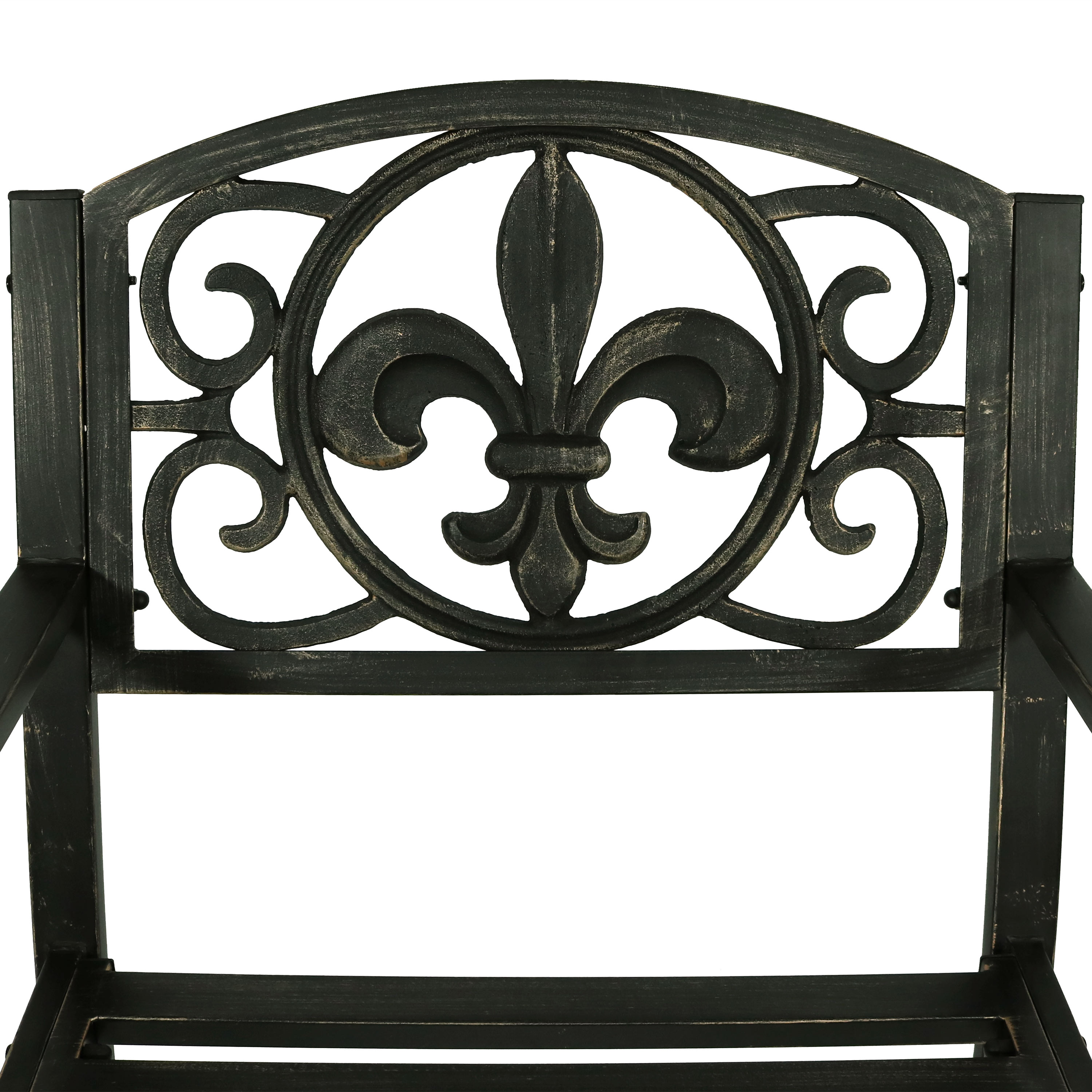 Black Cast Iron and Steel Fleur-de-Lis Outdoor Rocking Chair