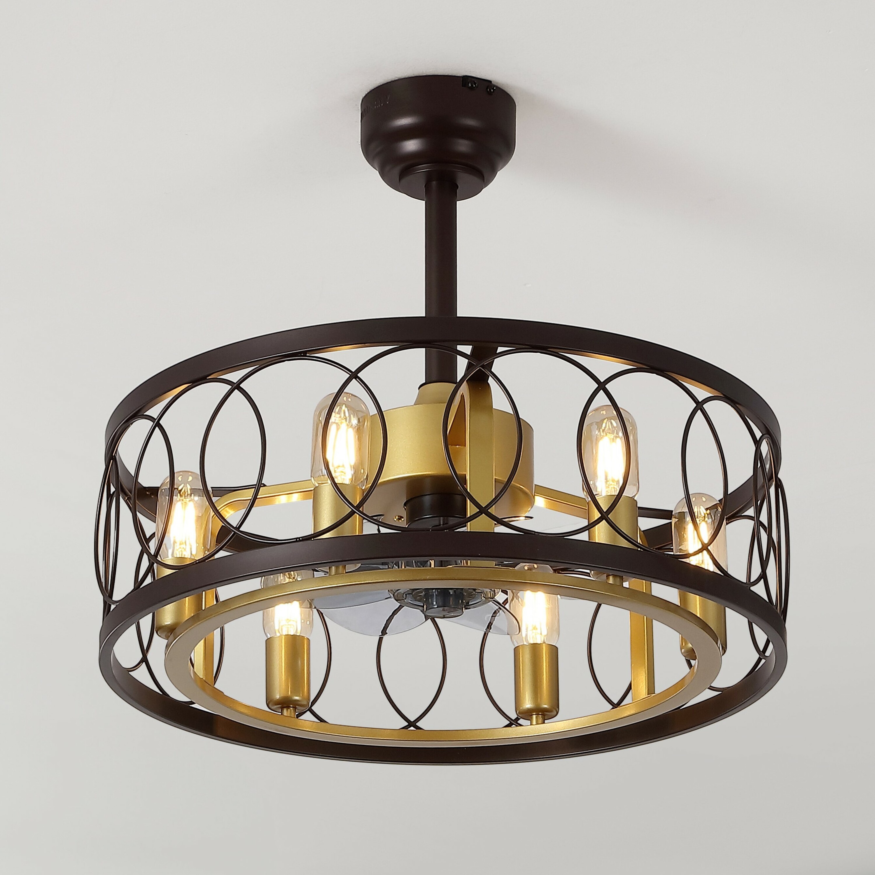 JONATHAN  Y JYL9732B Celeste Industrial Metal 21.63-in Downrod or Flush Mount Smart Oil Rubbed Bronze/Gold Painting with Fandelier Ceiling Fan Without Light - Remote Included ( 7 -Blade )