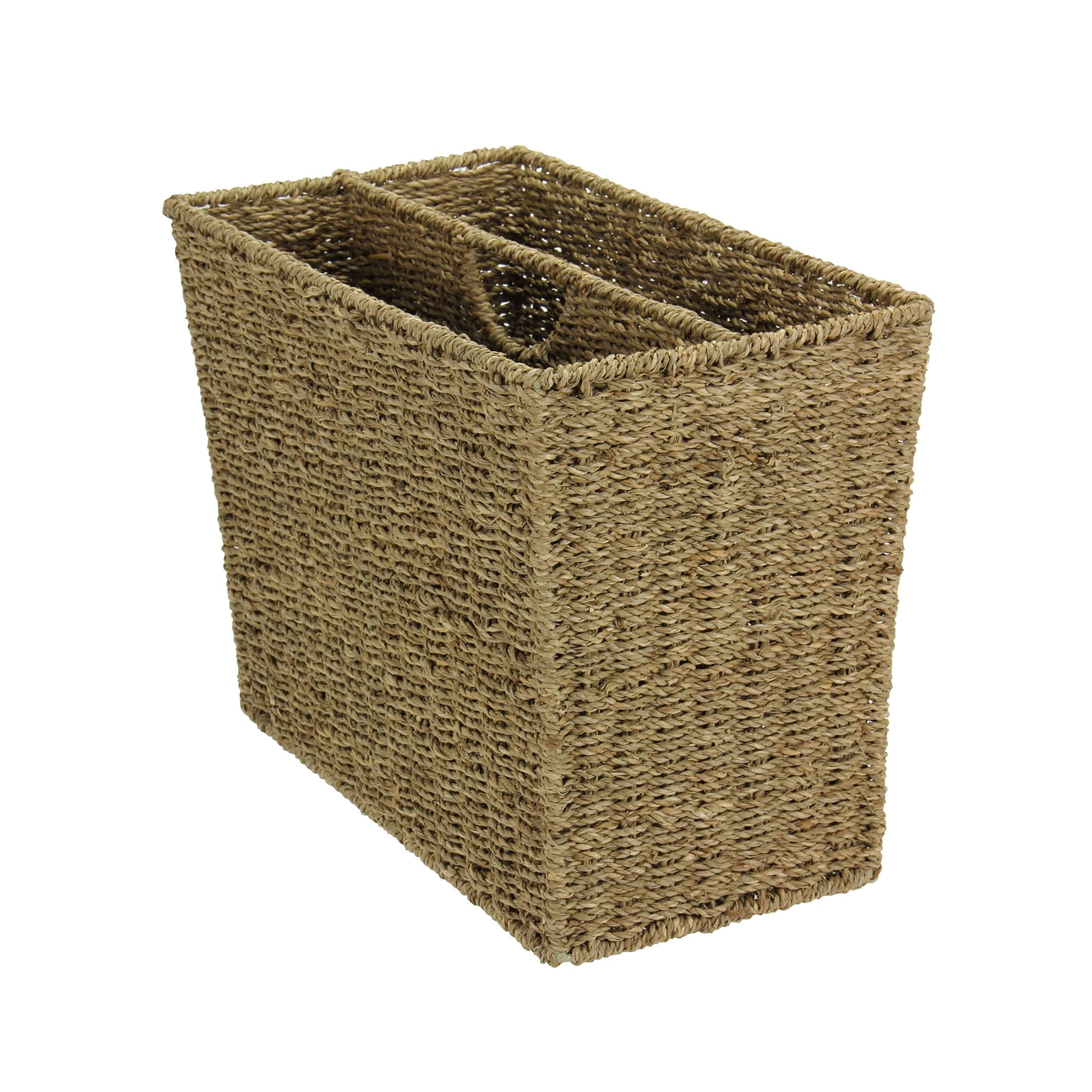Wicker Magazine Rack Handwoven Seagrass Strong Metal Wire Frame Built-In Handle and Divider Lightweight Contemporary Great for Puzzle Books Mail and More Natural
