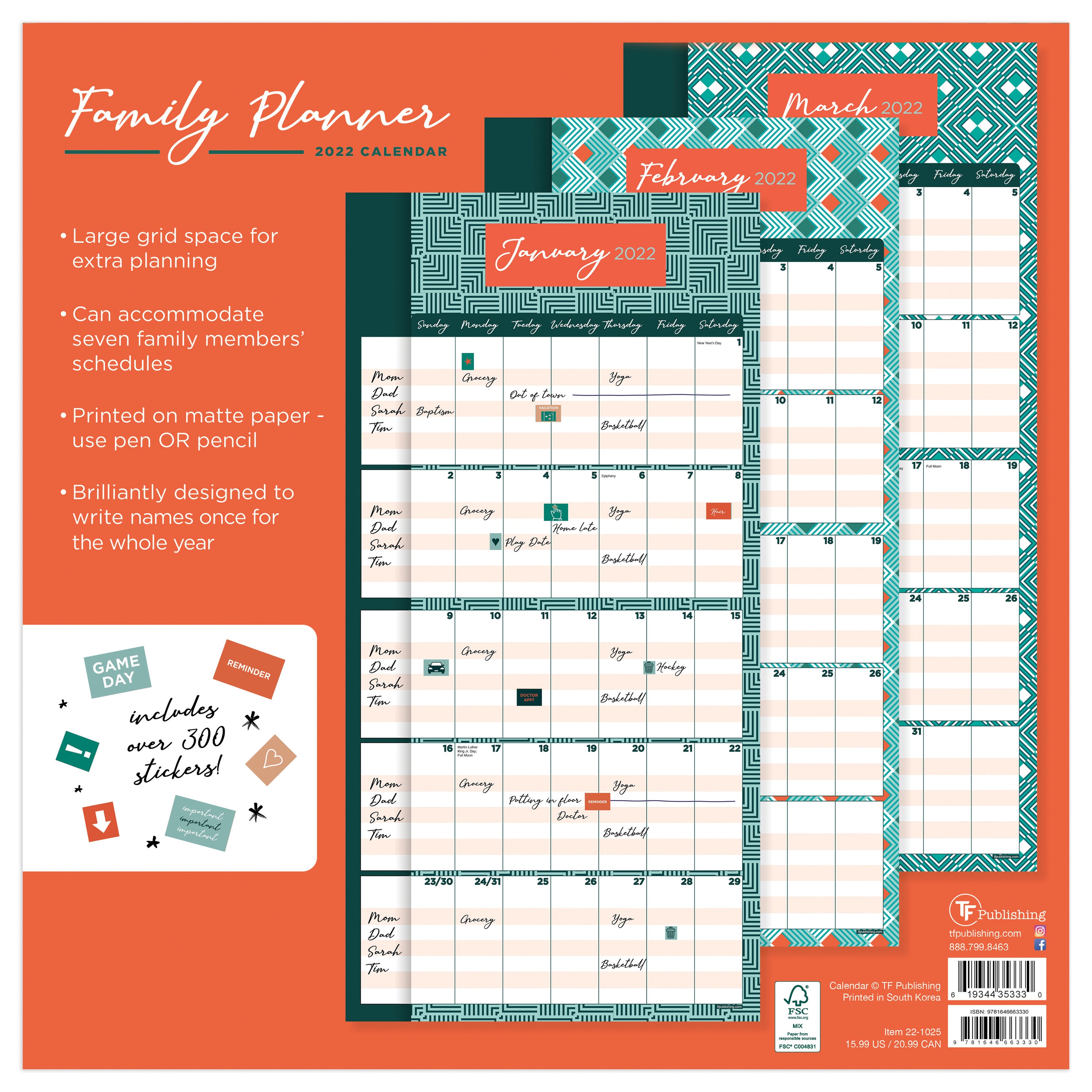 TF Publishing 2022 Family Planner Wall Calendar in the Calendars