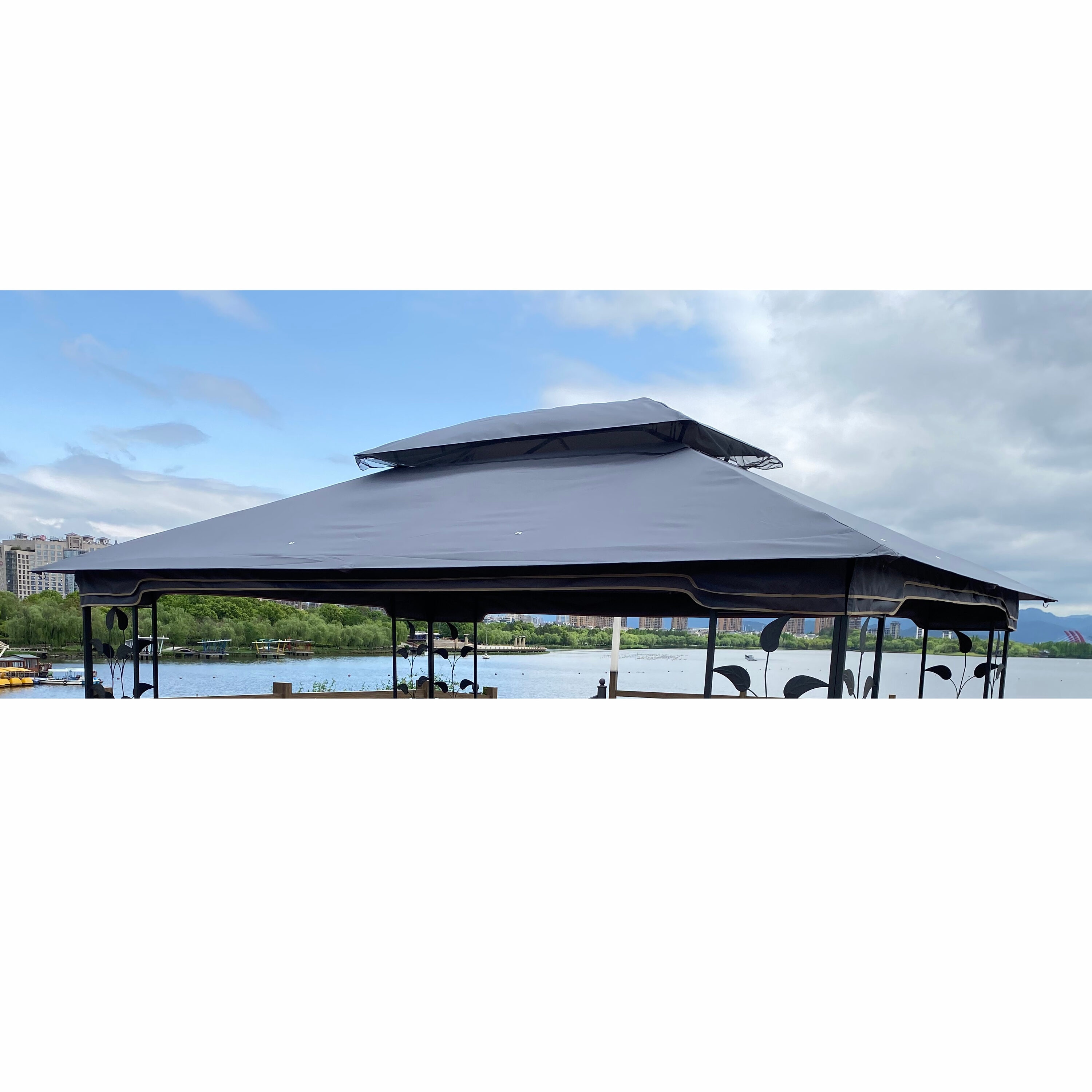 Lycvki GZB-49 13-ft x 10-ft Gazebos Gray Gazebo with Soft Top Roof