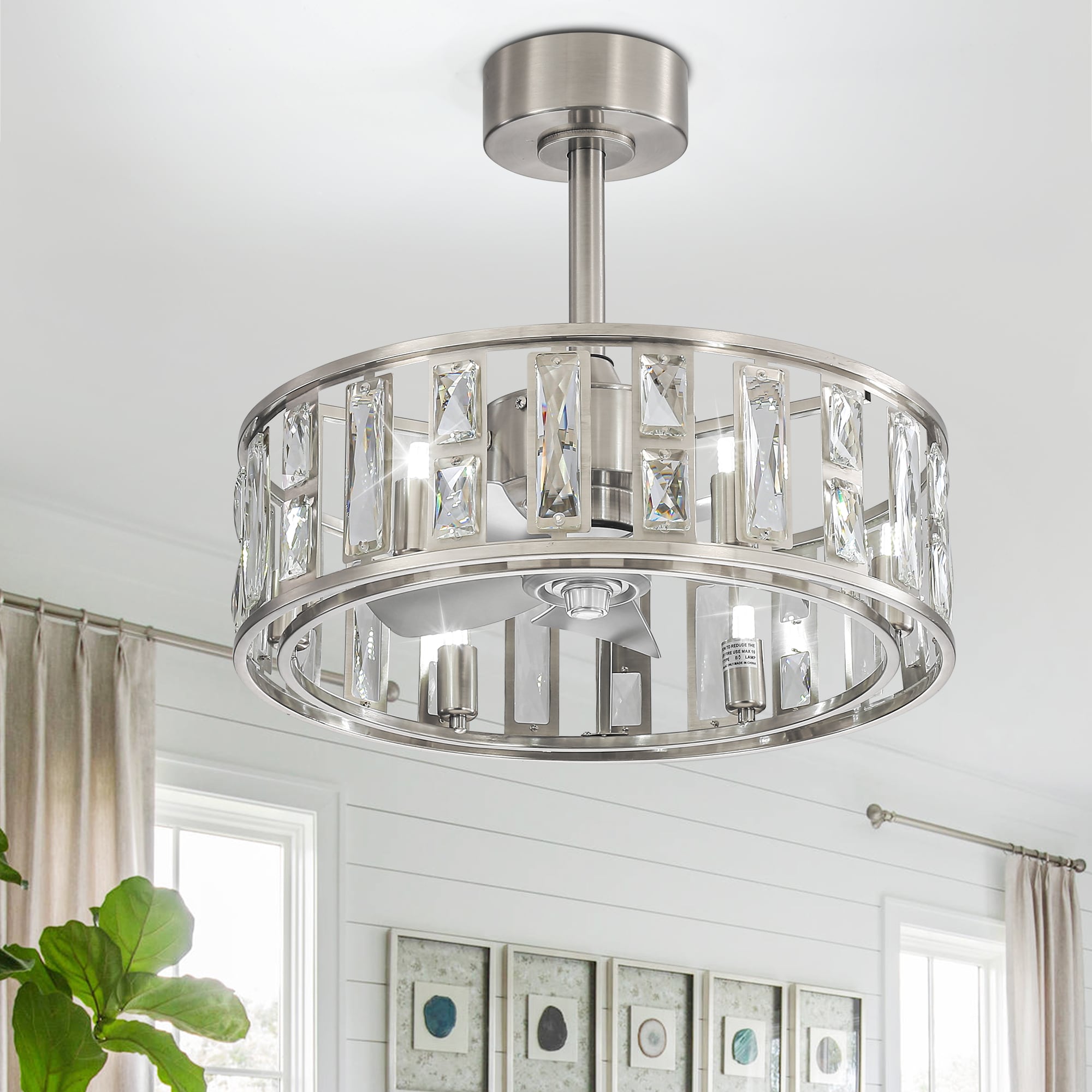 Breezary 23017-SN 20-in Satin Nickle with Silver Blades Fandelier Ceiling Fan With Light - Remote Included ( 5 -Blade )