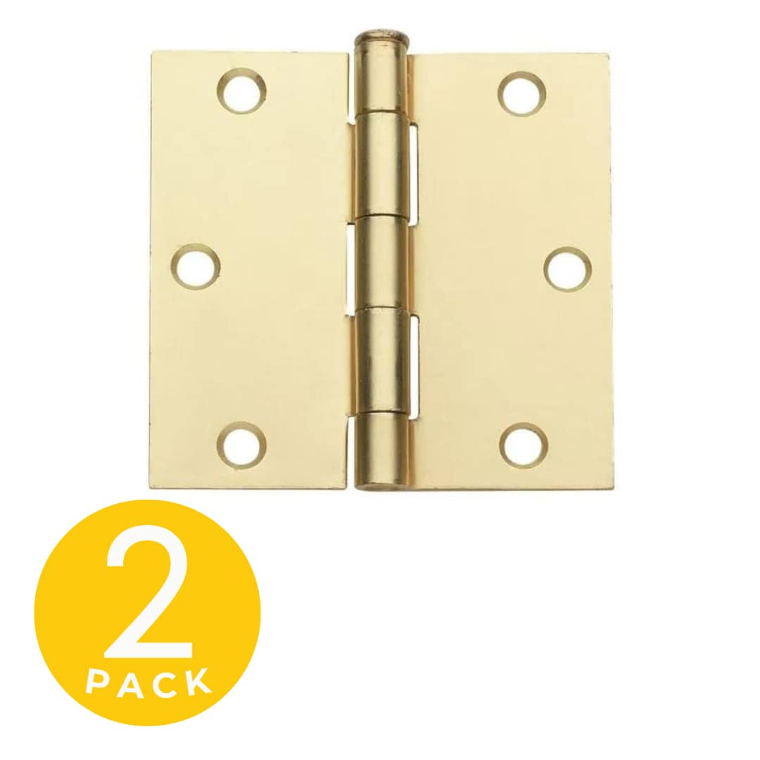 Global Door Controls CP-3535-US4-M 3-1/2-in H Square Satin Brass Surface mount Interior/Exterior Door Hinge 2 -Pack