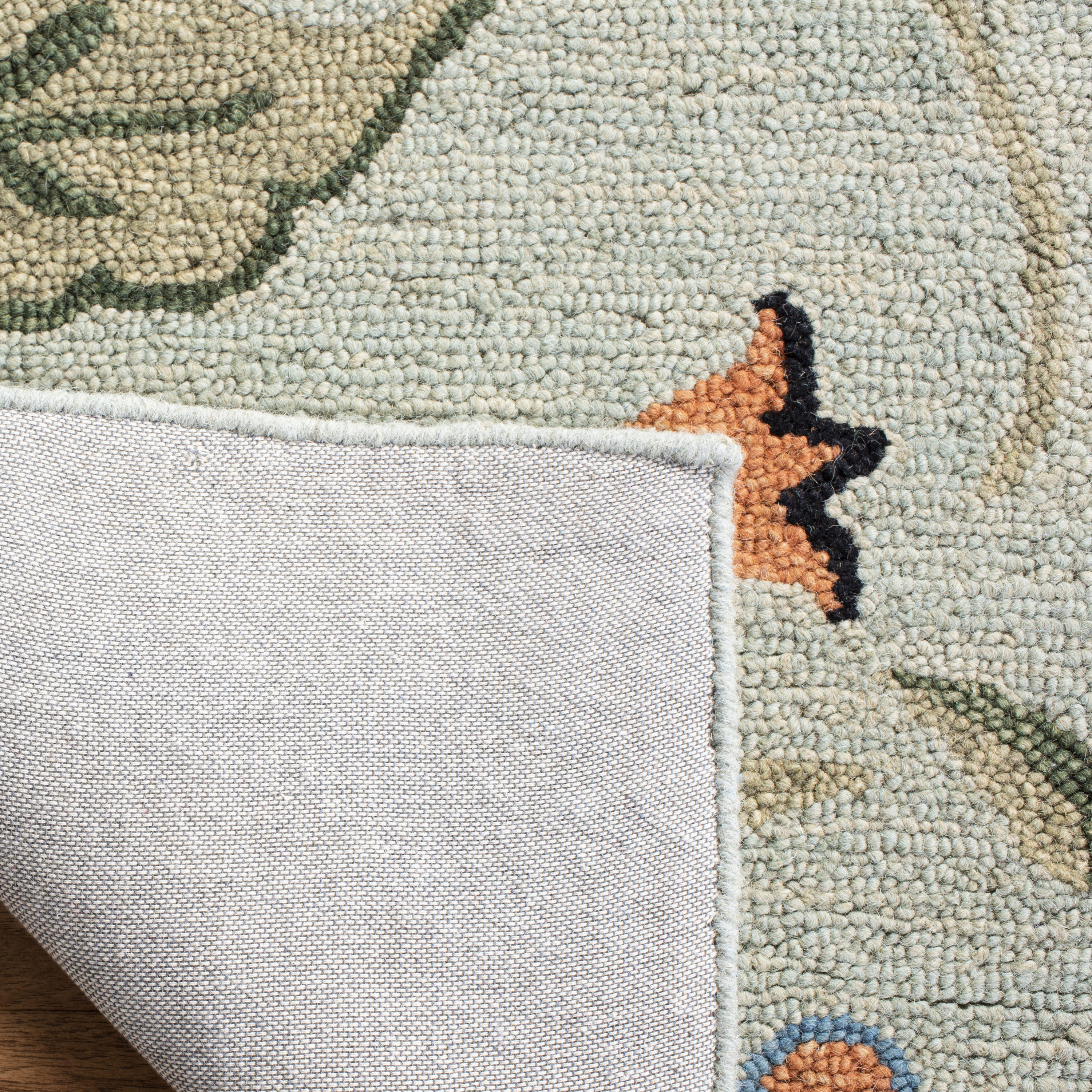 Hand-Knotted Blue Floral Wool Reversible Rug, 30" x 10"