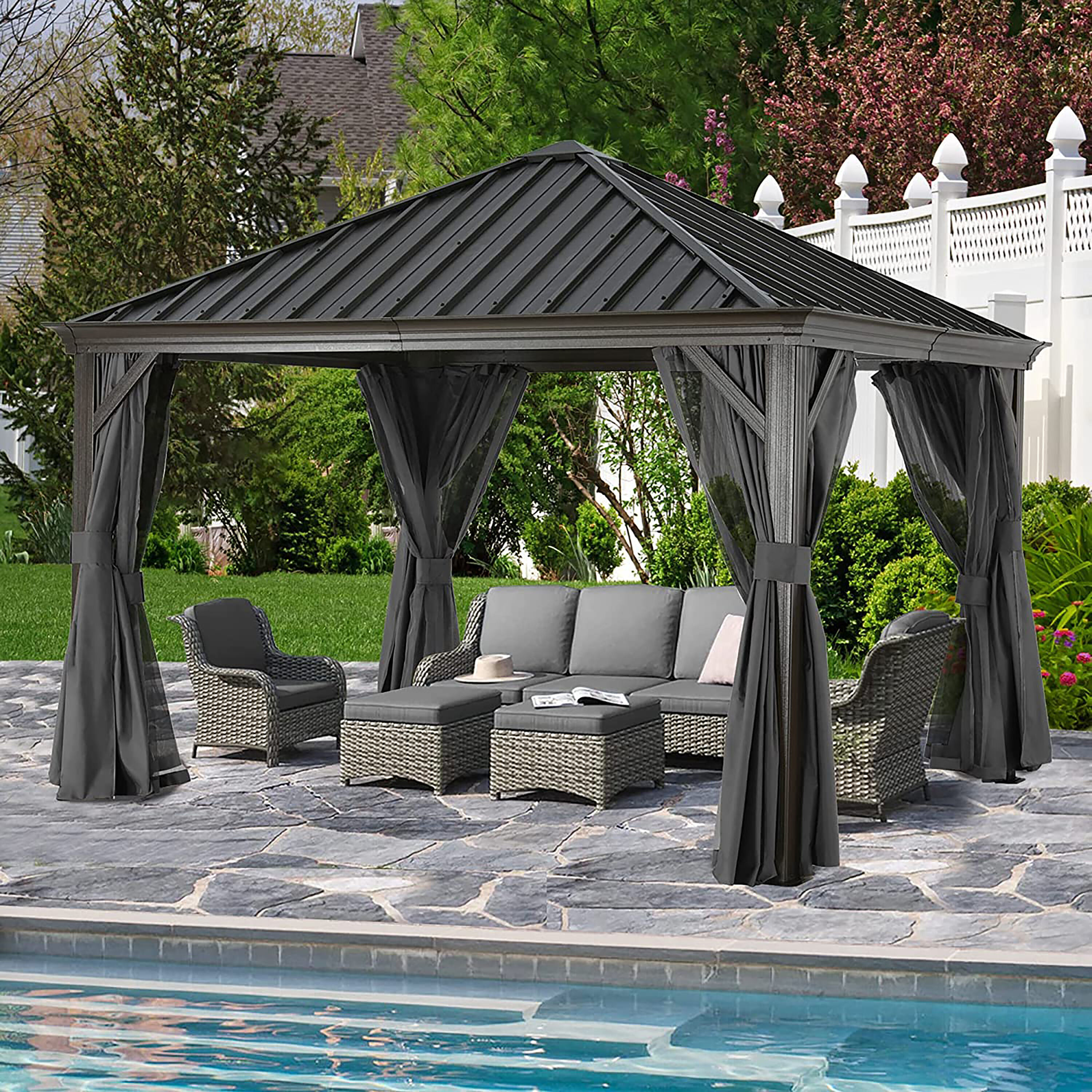 ABCCANOPY 10-ft x 10-ft Rectangle Dark Gray Metal Steel Roof Gazebo ...