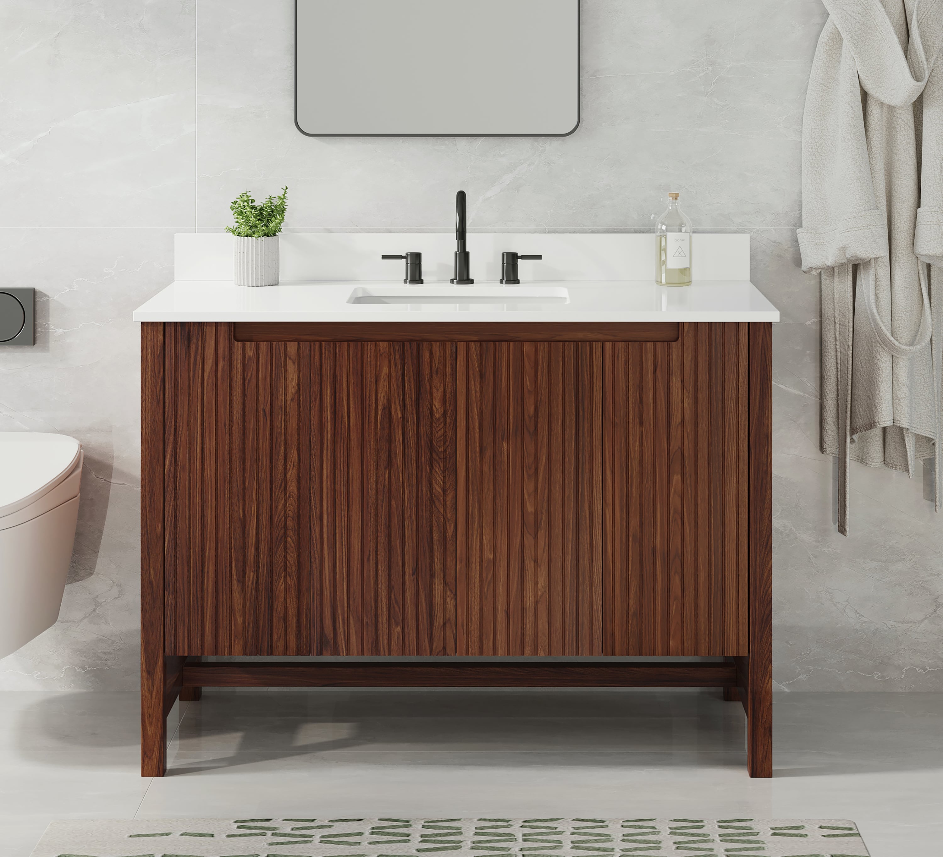Origin 21 L22104-VS48-WA Lolli 48-in Walnut Undermount Single Sink Bathroom Vanity with White Engineered Marble Top