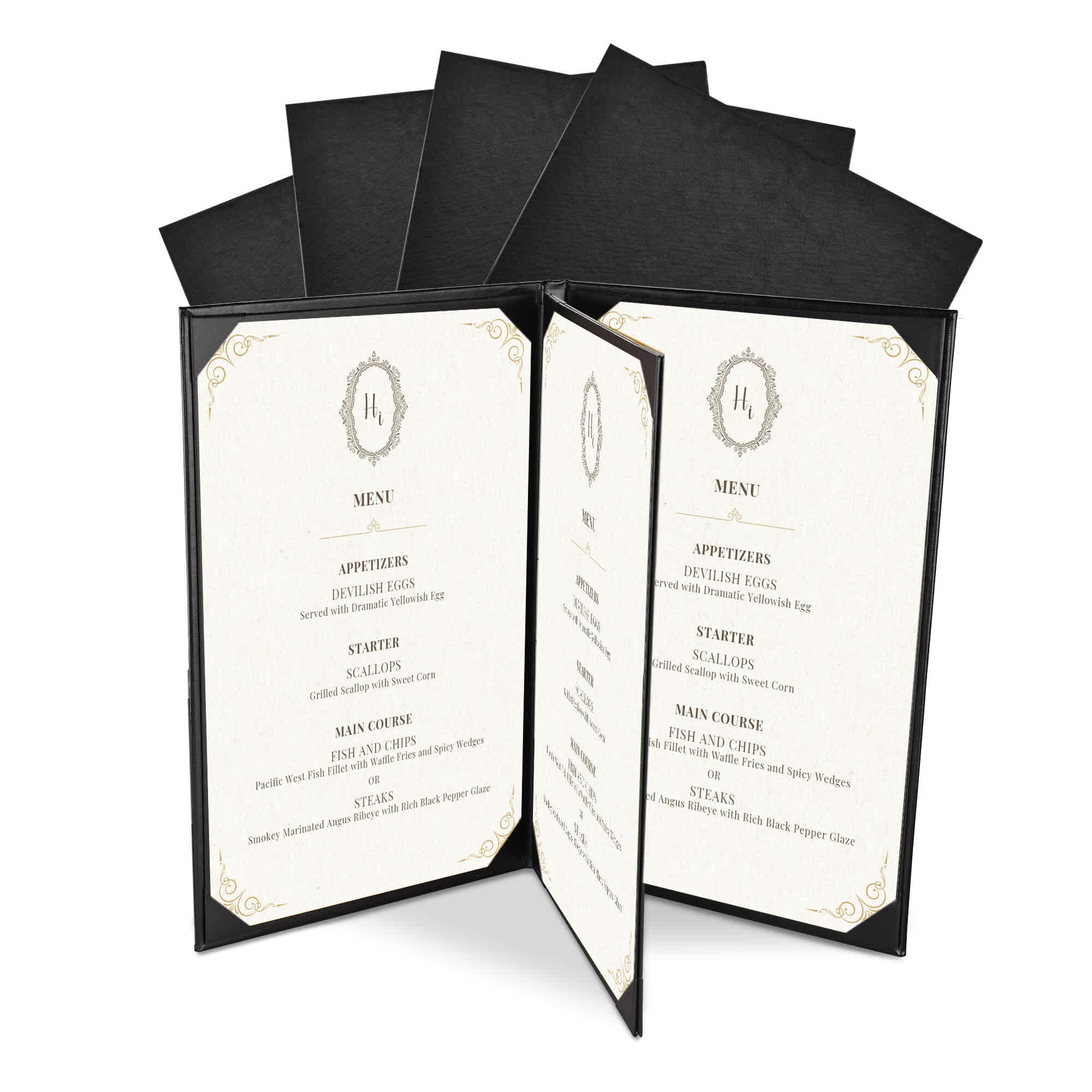 WeChef 5 Pack Menu Covers 8.5X14IN 4 Views Faux Leather Cafe Restaurant Bars