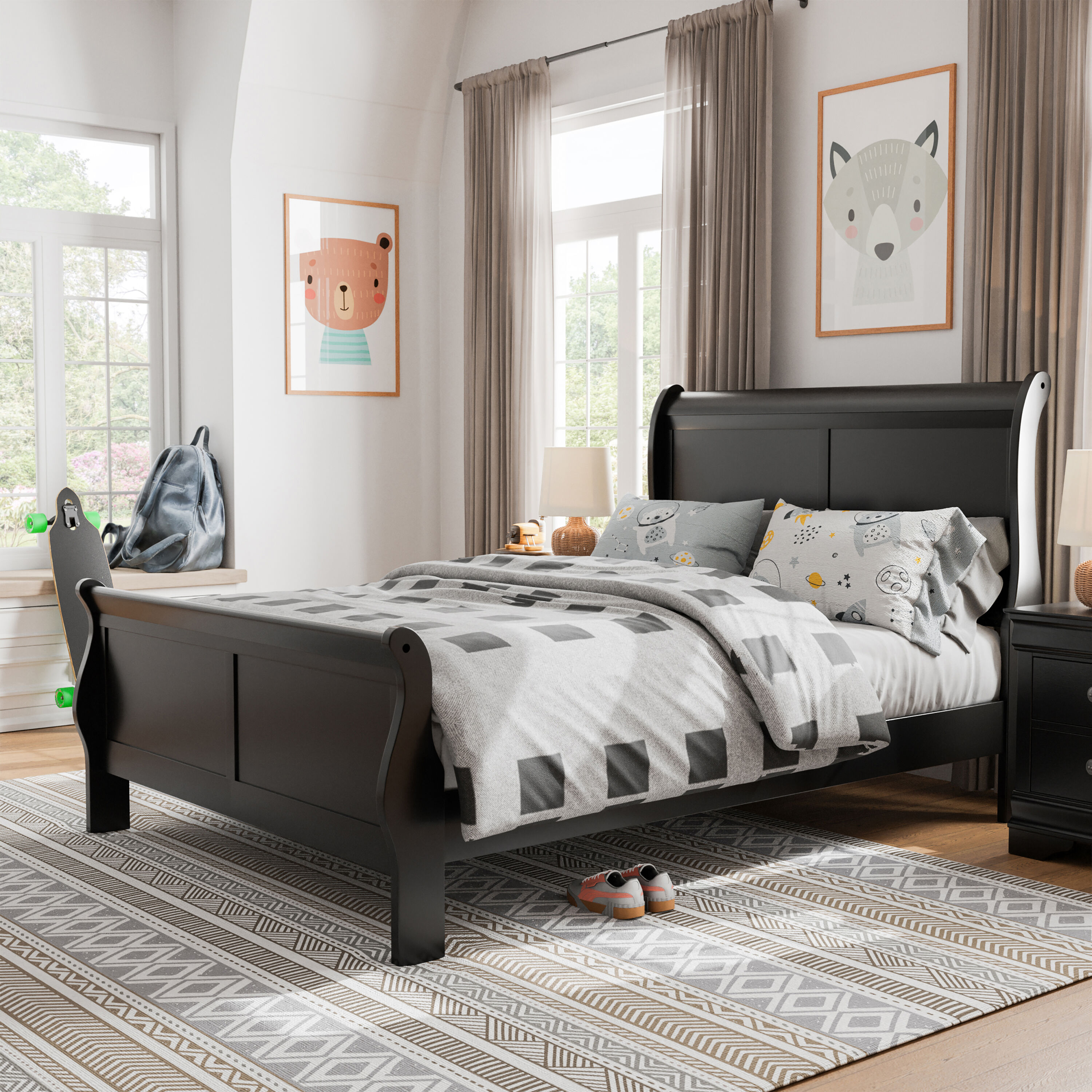 Furniture of America EC-7866BK-F Burkhart Black Full Wood Panel Bed