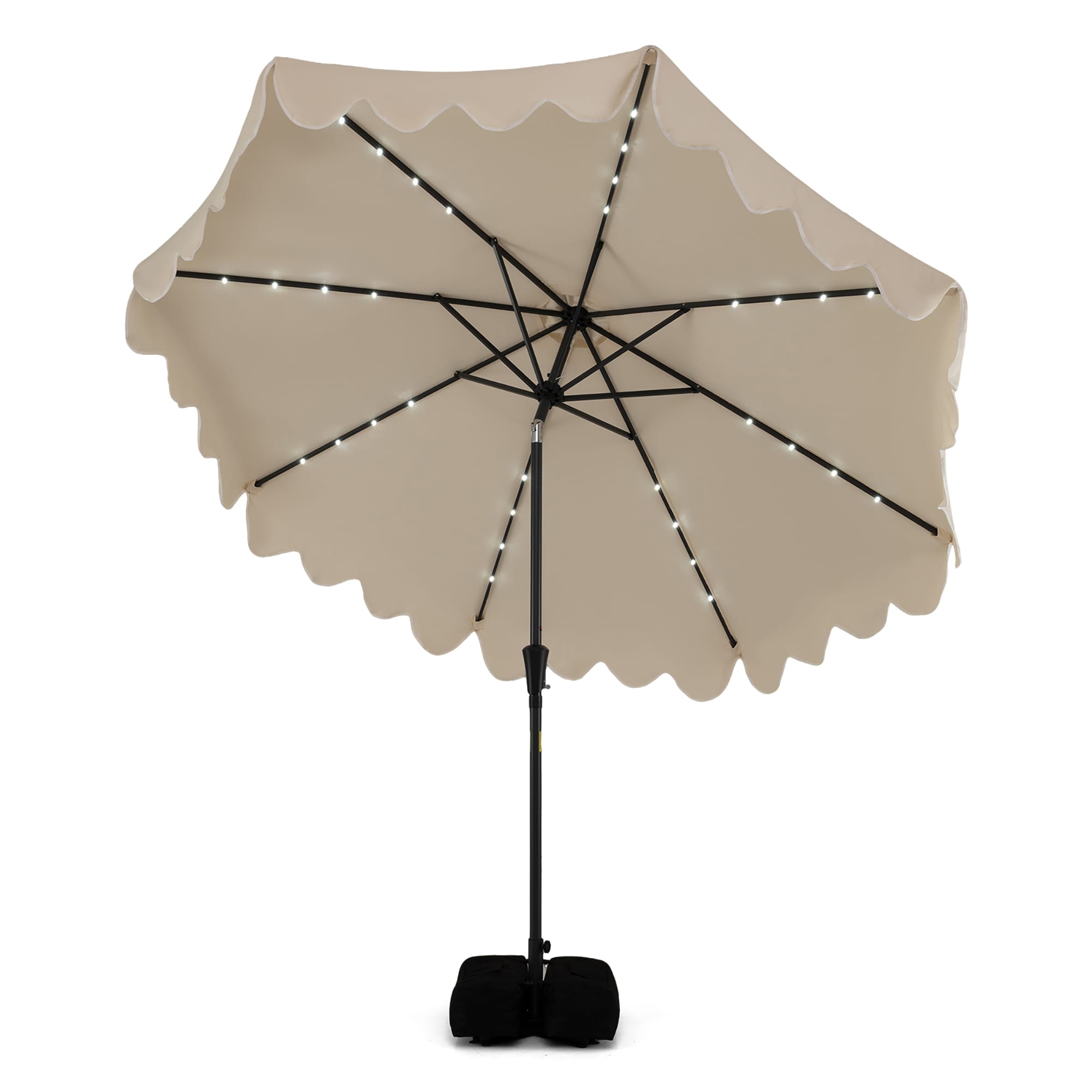 Costway - 10-ft Iron Brown Crank Garden Patio Umbrella with Lights with Base