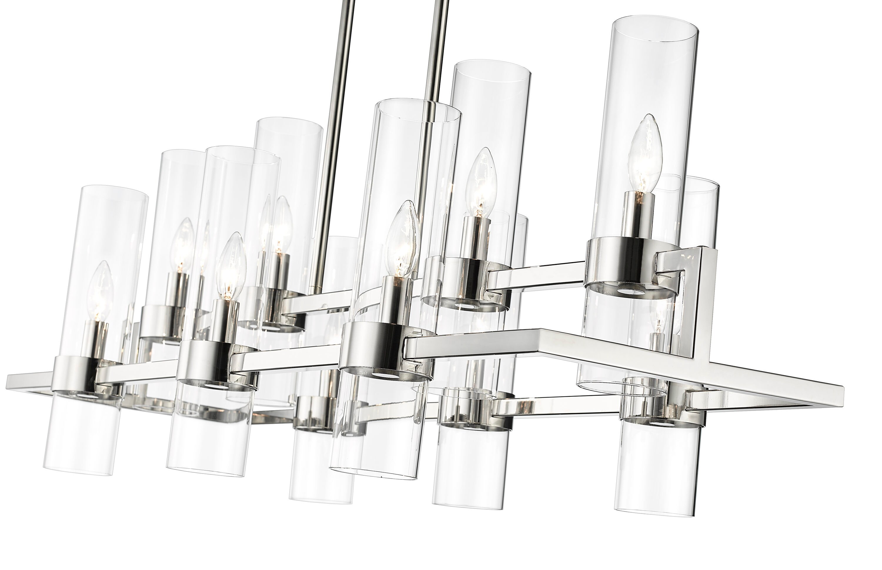 Polished Nickel 10-Light Chandelier with Clear Glass Cylinders