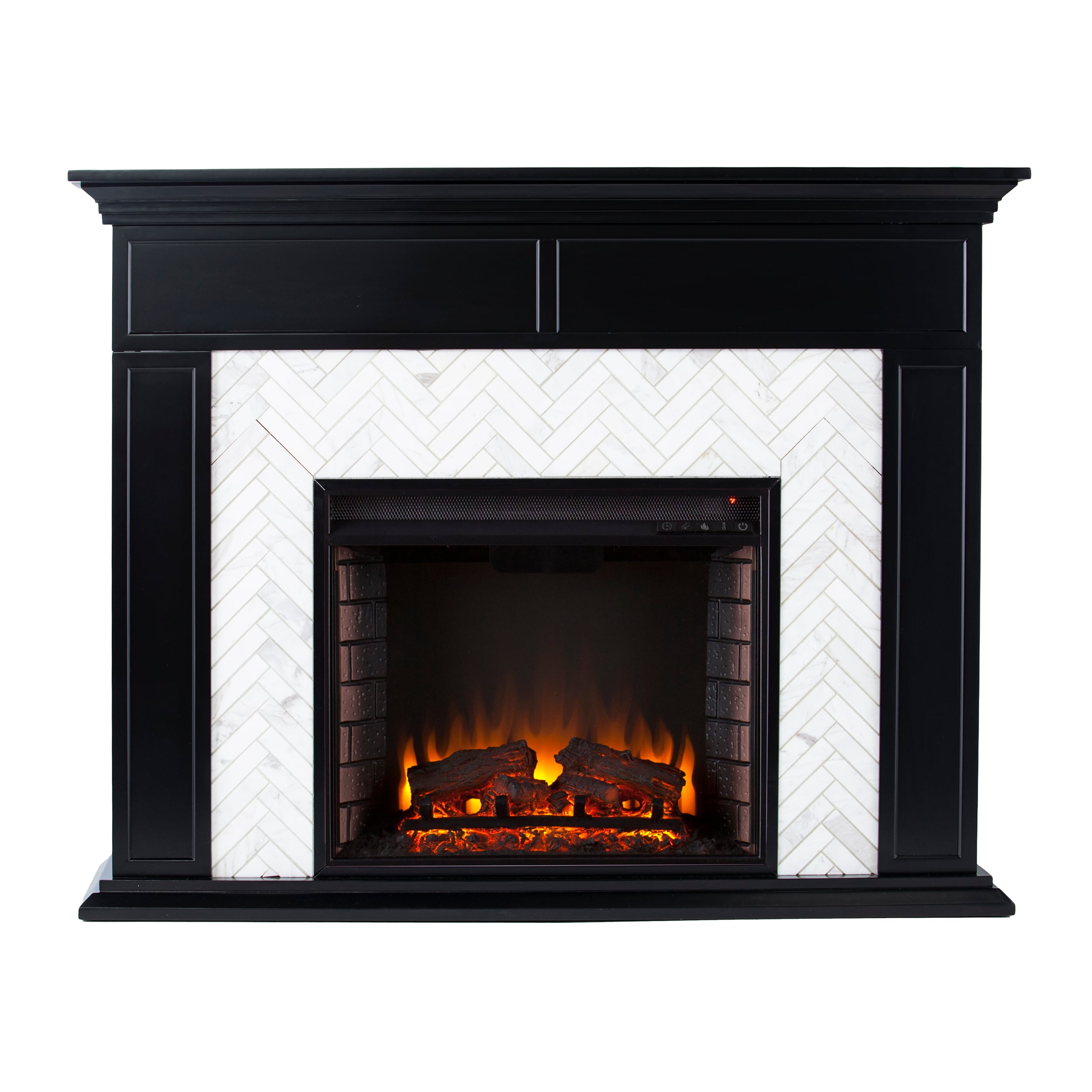 Southern Enterprises FE1225559 50-in W Black with white and gray marble Free standing Fan-forced Flat wall Electric Fireplace with Remote Control Included