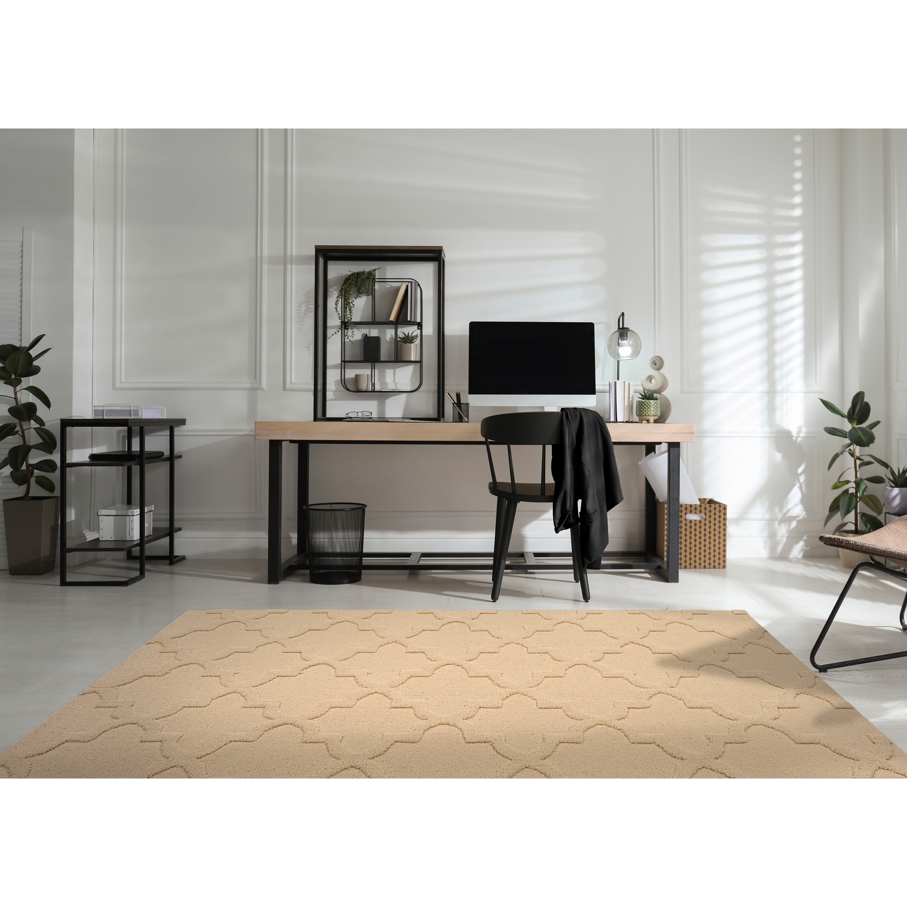Garland Rug CL300N04807201 Quatro 4 x 6 (ft) Tufted Polypropylene Tan Rectangular Indoor Geometric Farmhouse/Cottage Area rug