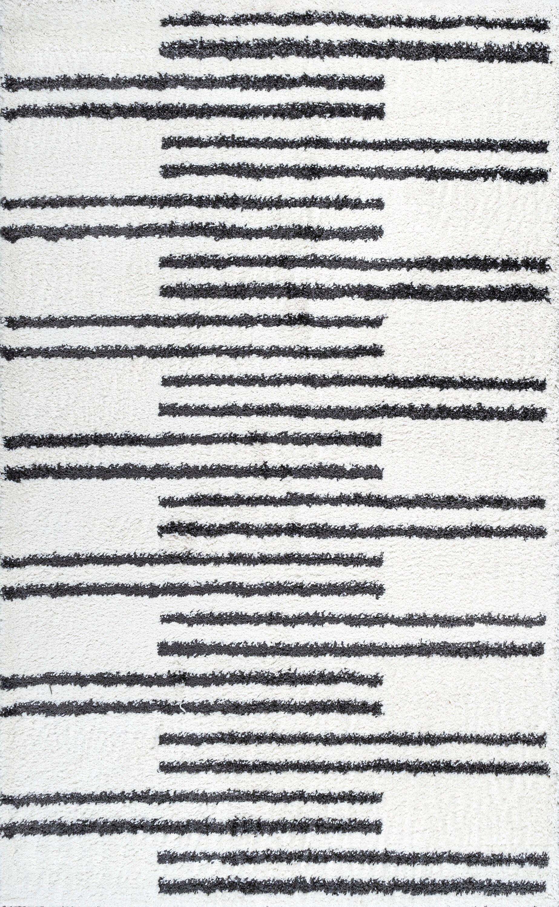 Ivory and Gray Striped Shag Area Rug 3 x 5