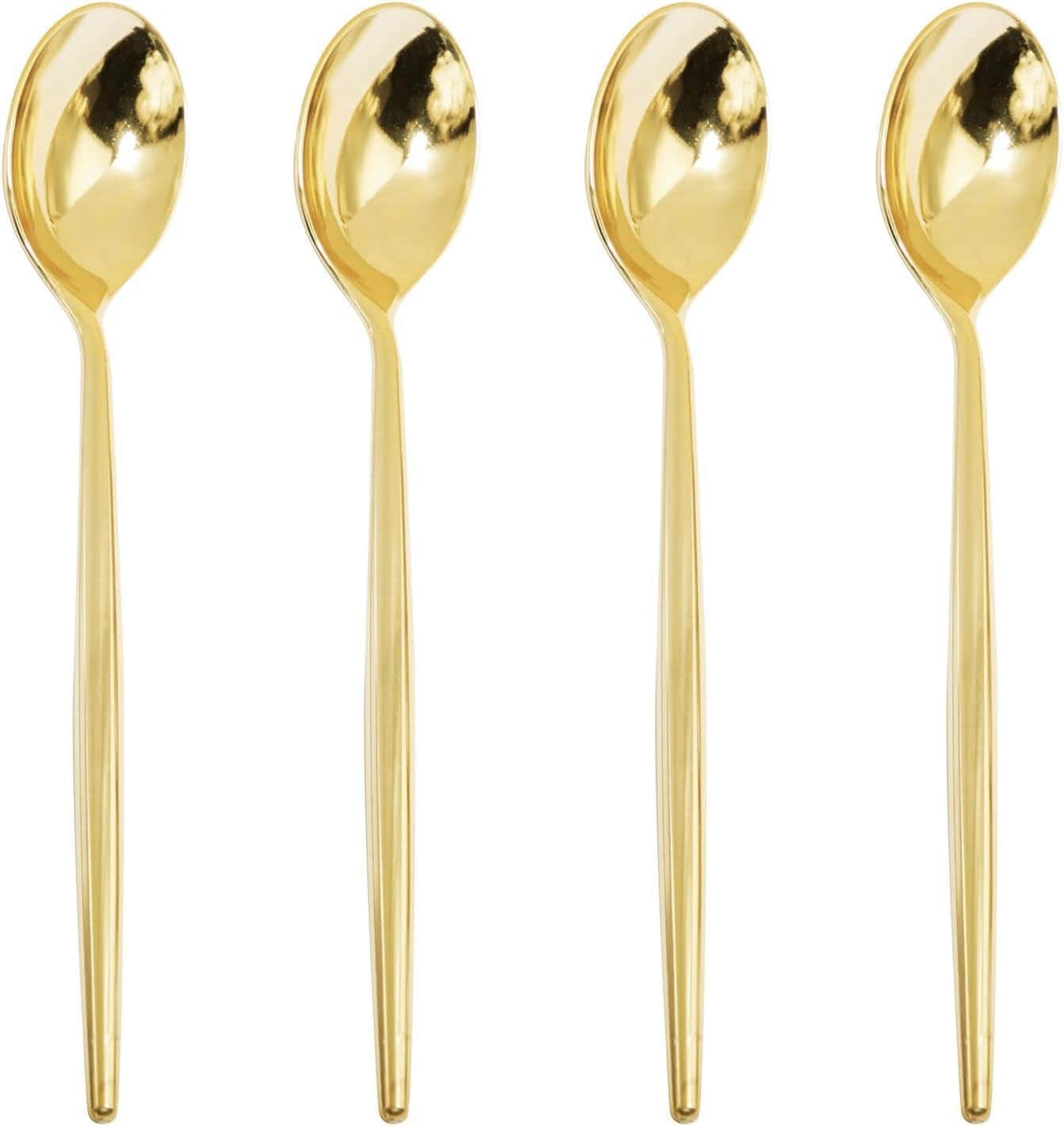 Wellife WELLFE 180Pcs Gold Plastic Spoons Disposable Heavy Duty Plastic Spoons Heavyweight Plastic Spoons Gold Plastic Silverware Perfect For Parties Weddings and Other Daily Events
