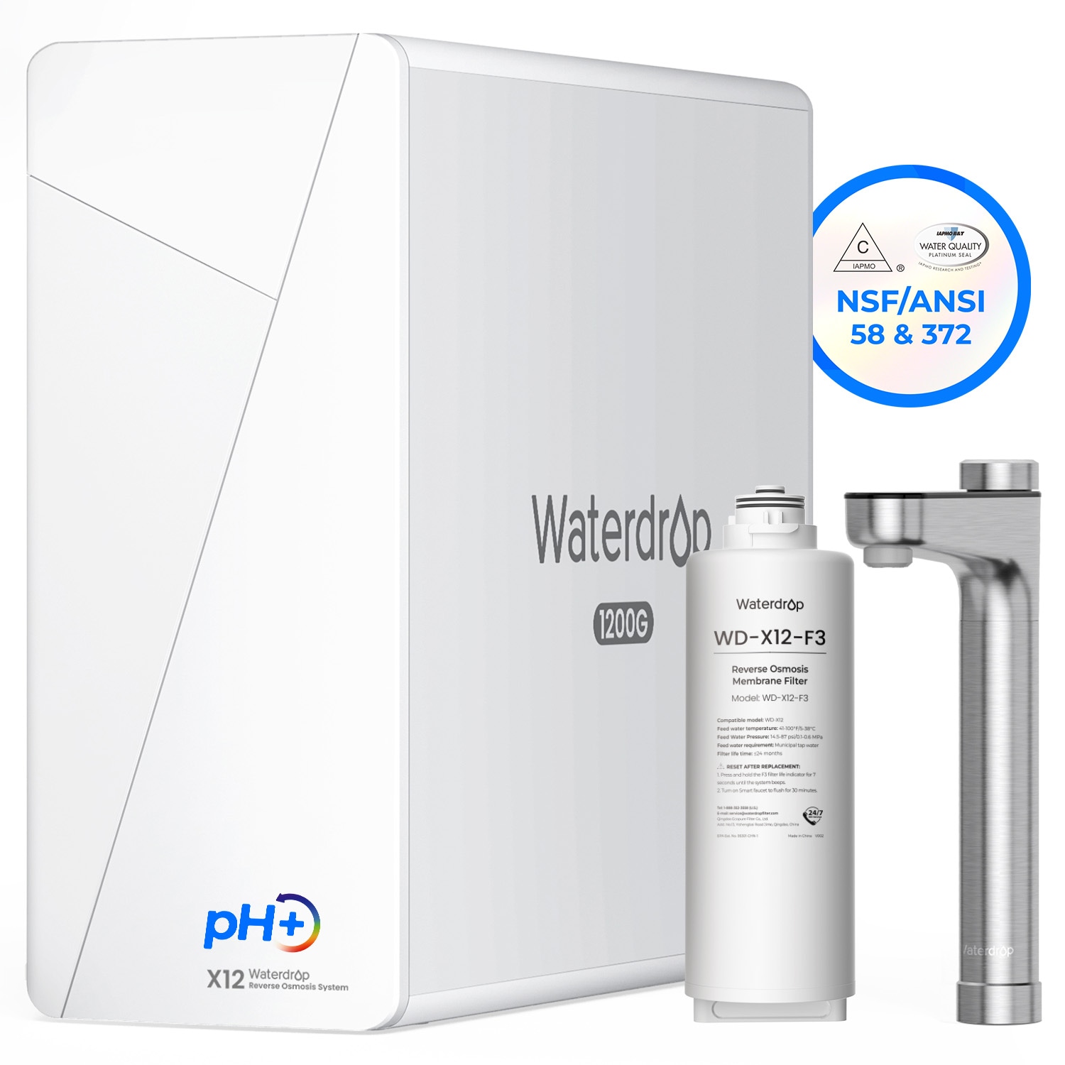 Waterdrop B-WD-X12-F3SET Reverse Osmosis System 9-stage Multi-method Reverse Osmosis Filtration System