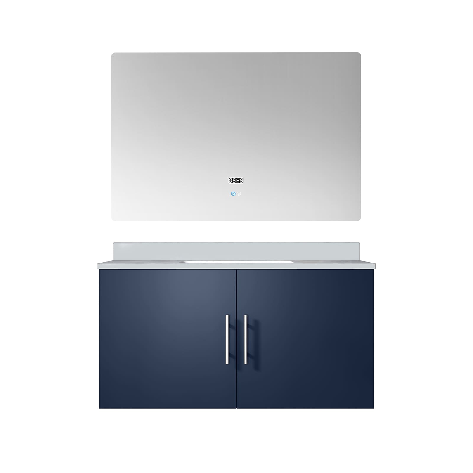 Lexora LVG36SE310 Geneva 36-in Navy Blue Undermount Single Sink Floating Bathroom Vanity with White Cultured Marble Top (Mirror Included)
